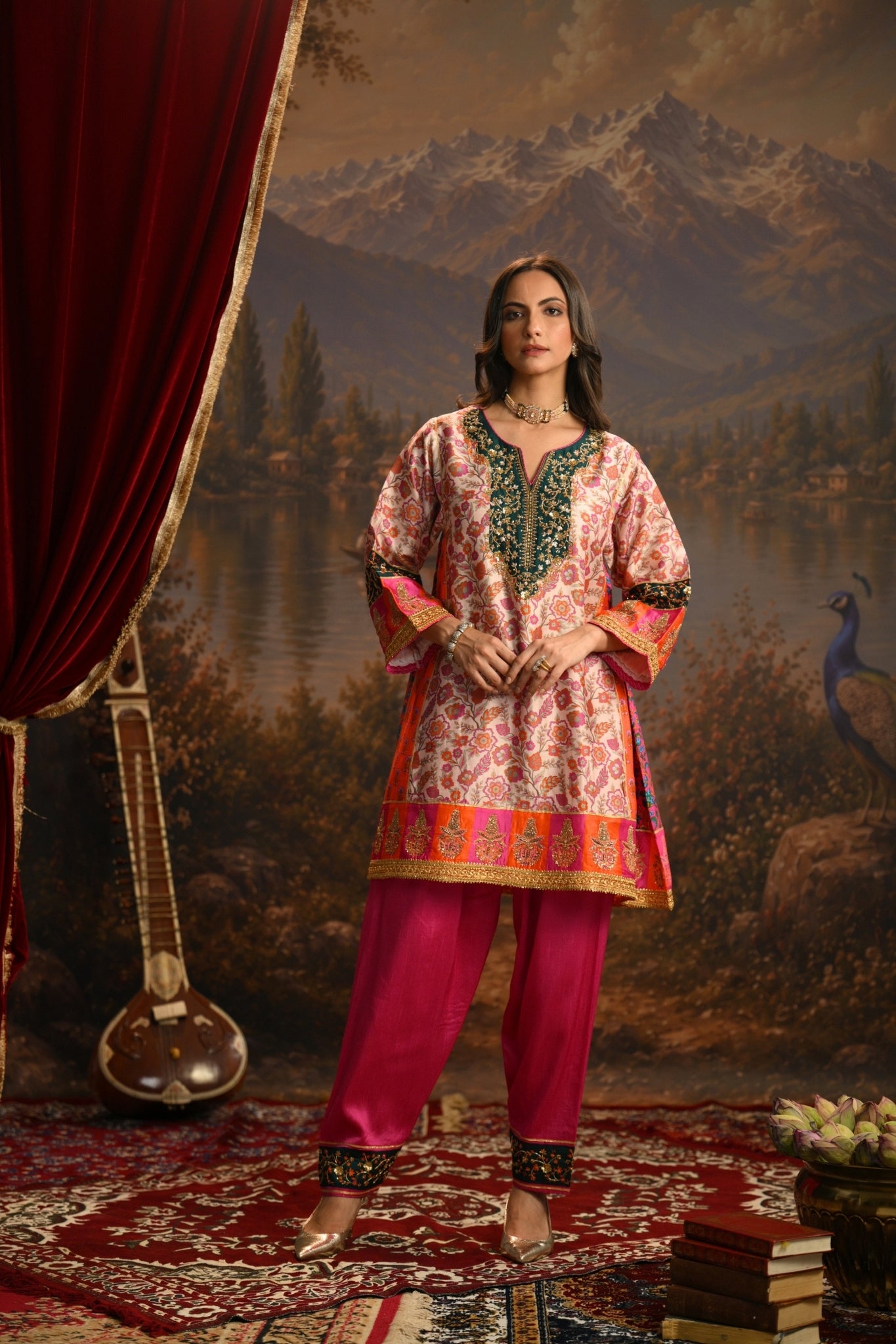 Pink Rangrez Bagh Embroidered Kurta Set Taroob