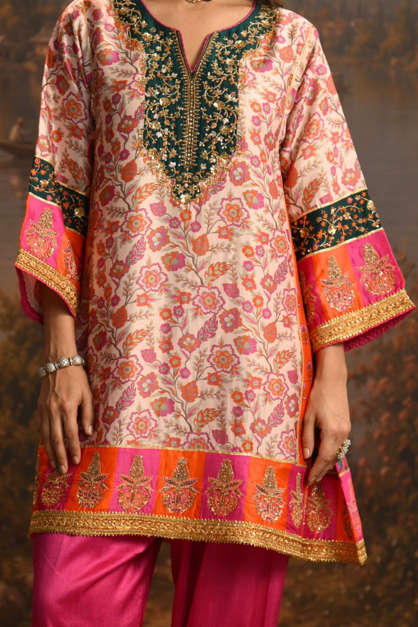 Pink Rangrez Bagh Embroidered Kurta Set Taroob