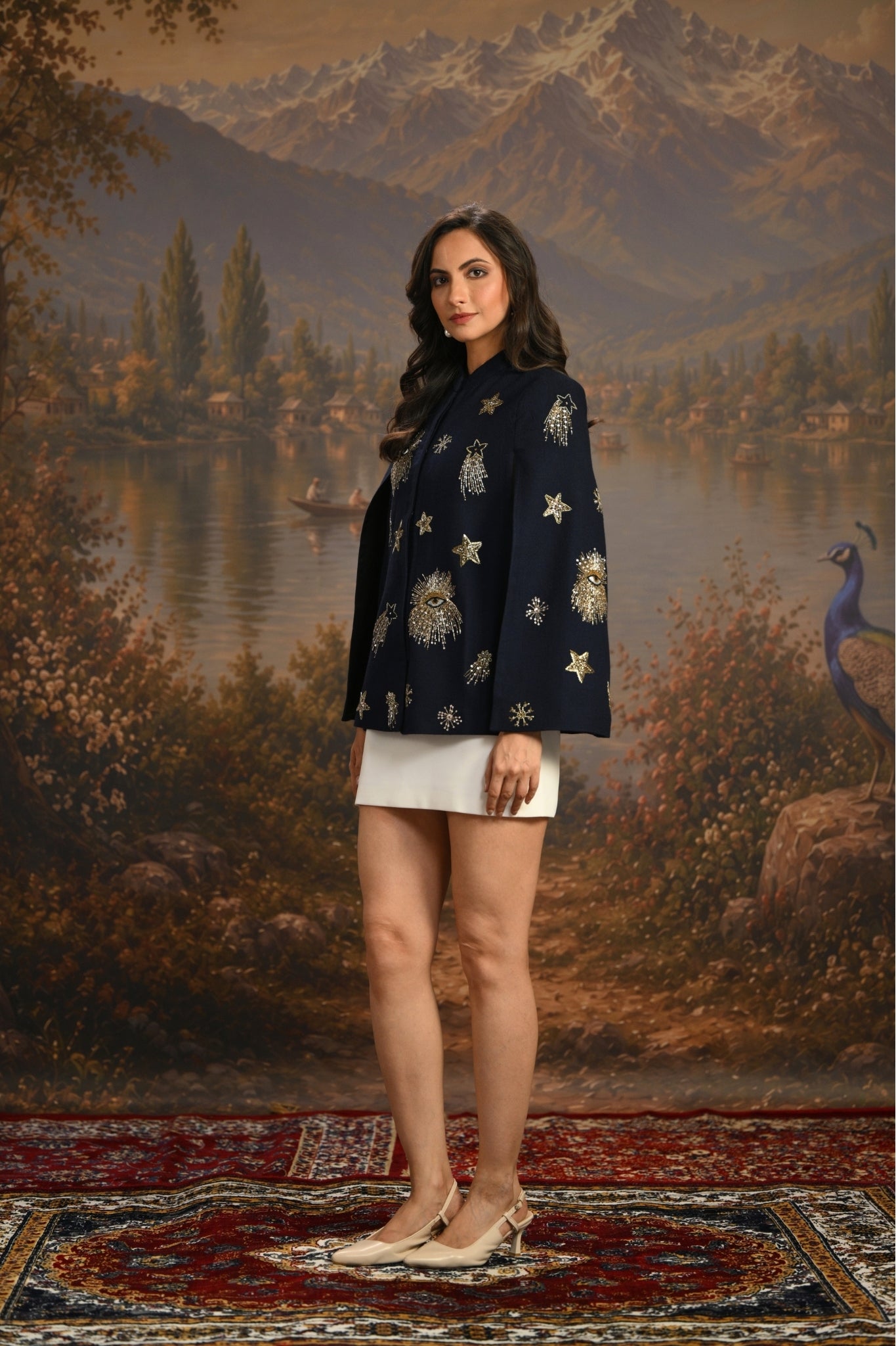 Navy Embroidered Starry Eyes Cape Taroob