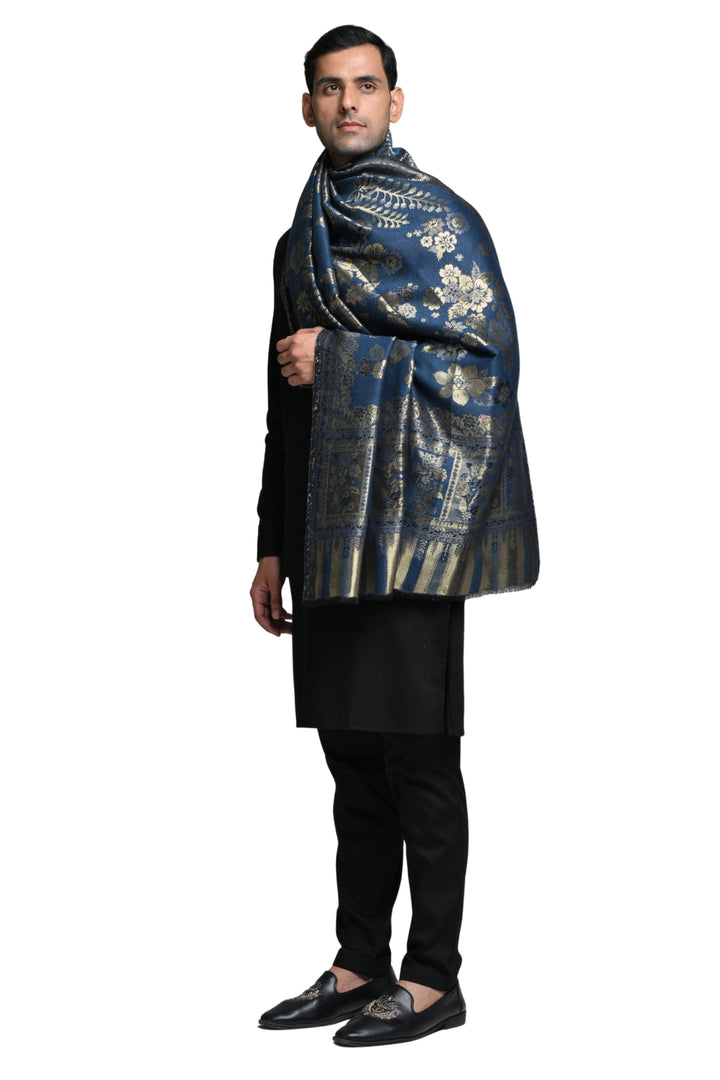 Taroob Wool Floral Resham Reversible Shawl