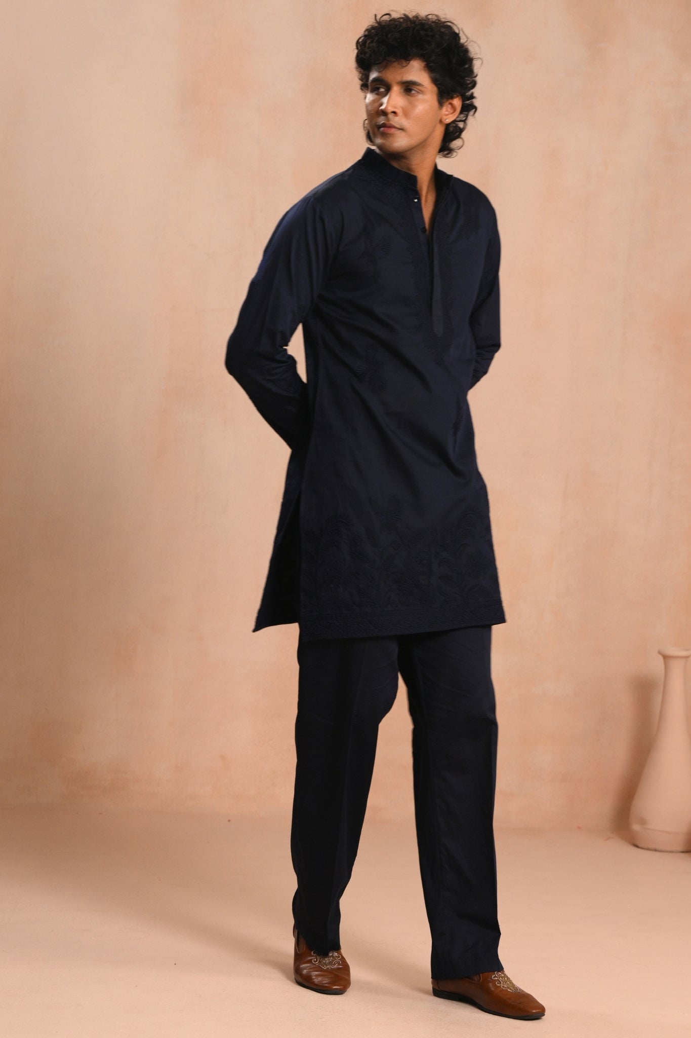 Navy Noir Sozni Kurta Pajama Set