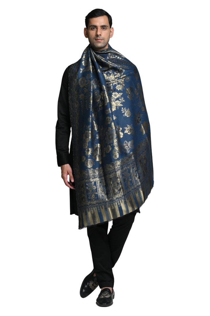 Taroob Wool Floral Resham Reversible Shawl
