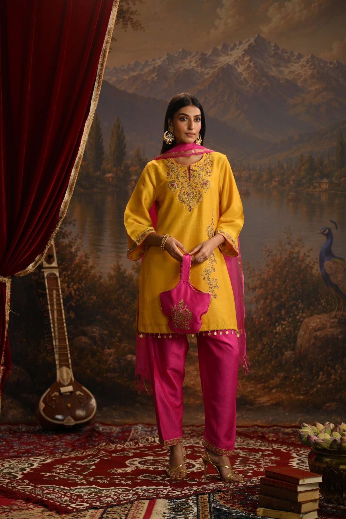 Mustard Zeenat Hand Embroidered Kurta Set Taroob