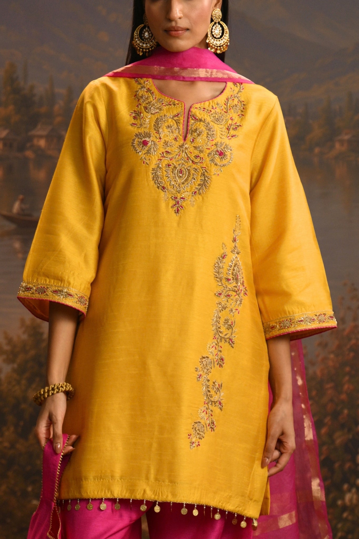 Mustard Zeenat Hand Embroidered Kurta Set Taroob