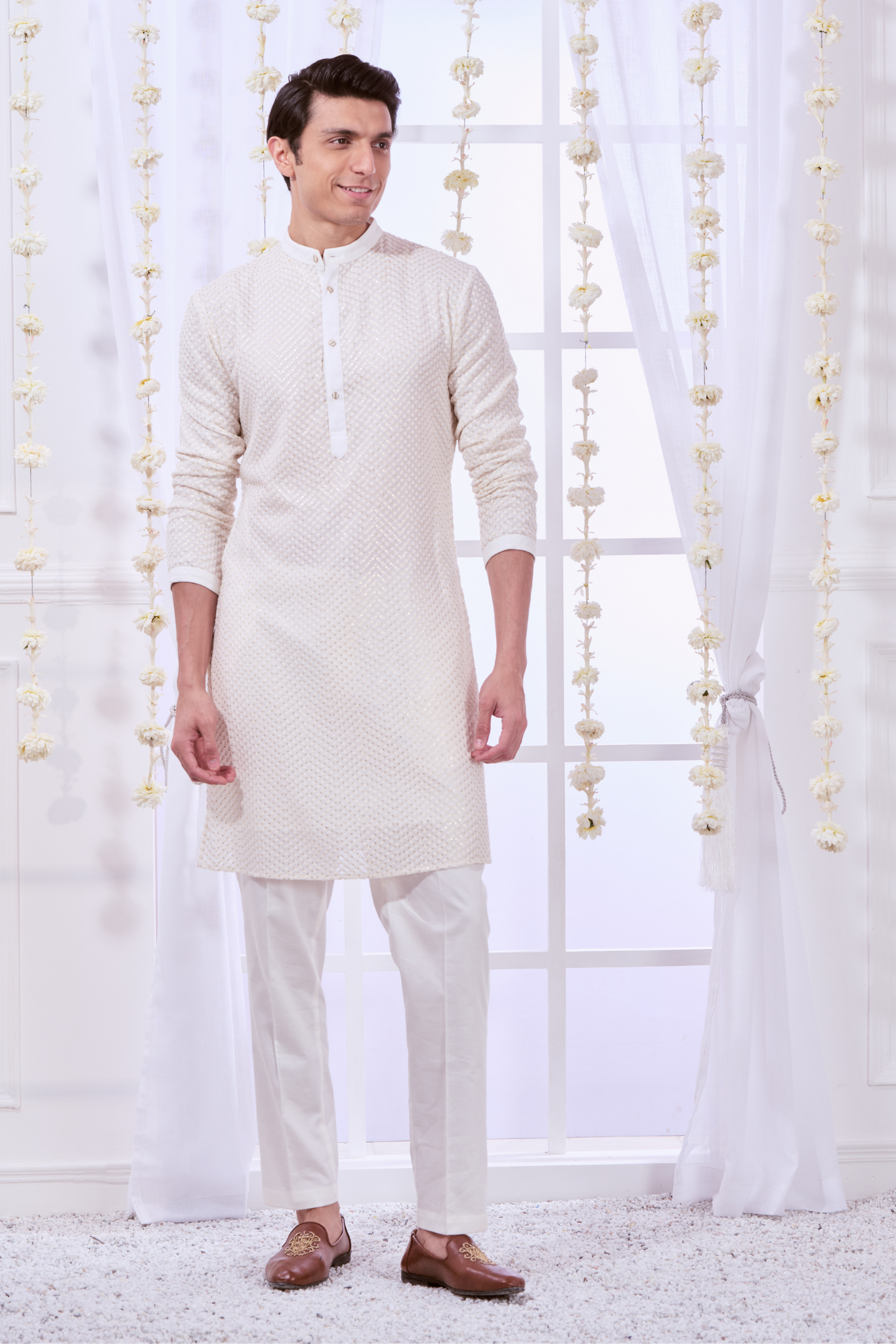 Taroob Classic Sequin Chikankari Kurta Pajama Set