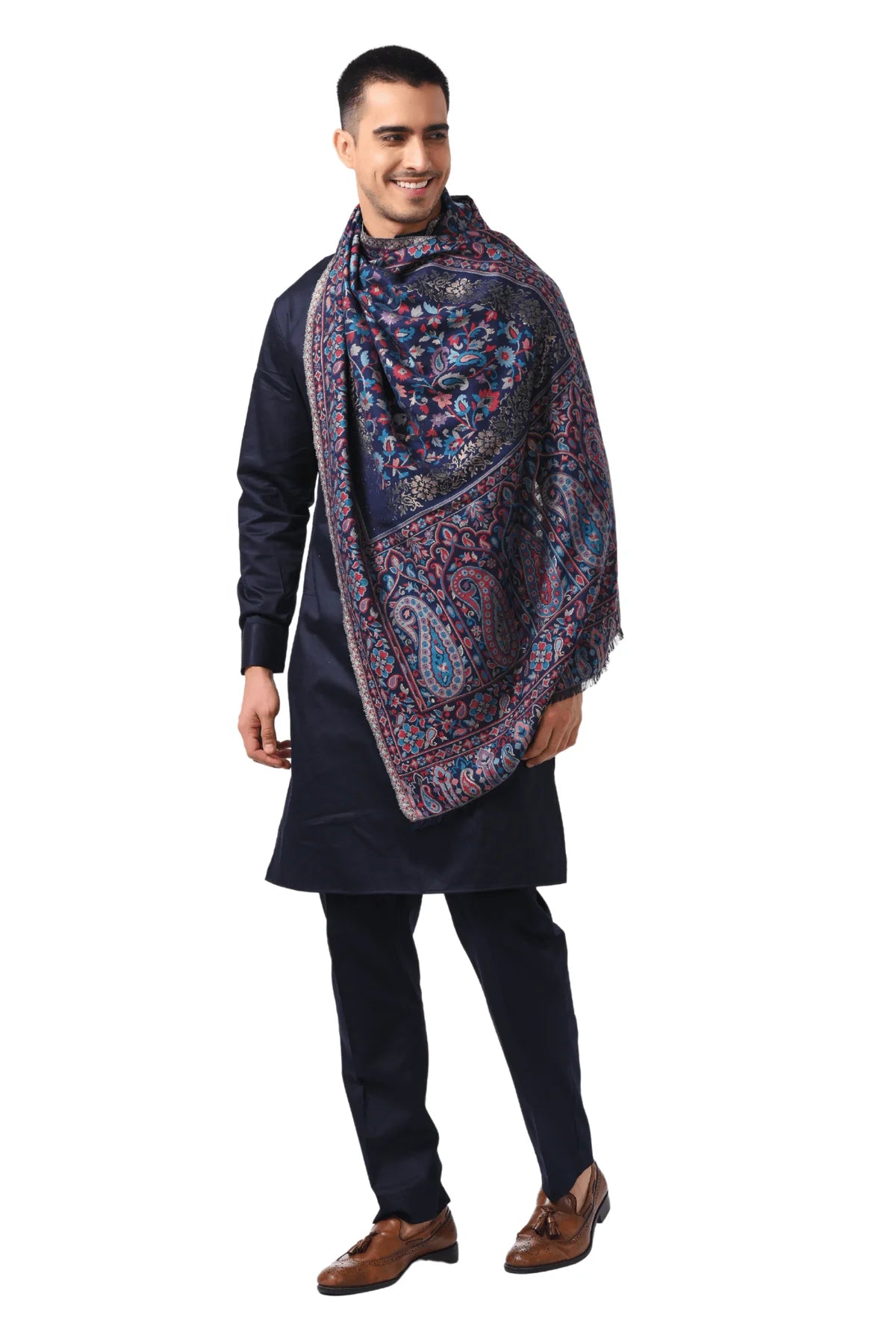 Taroob Gift Set of Super Soft Silk Kaani Stole for Him & Wool Zari Stole for Her