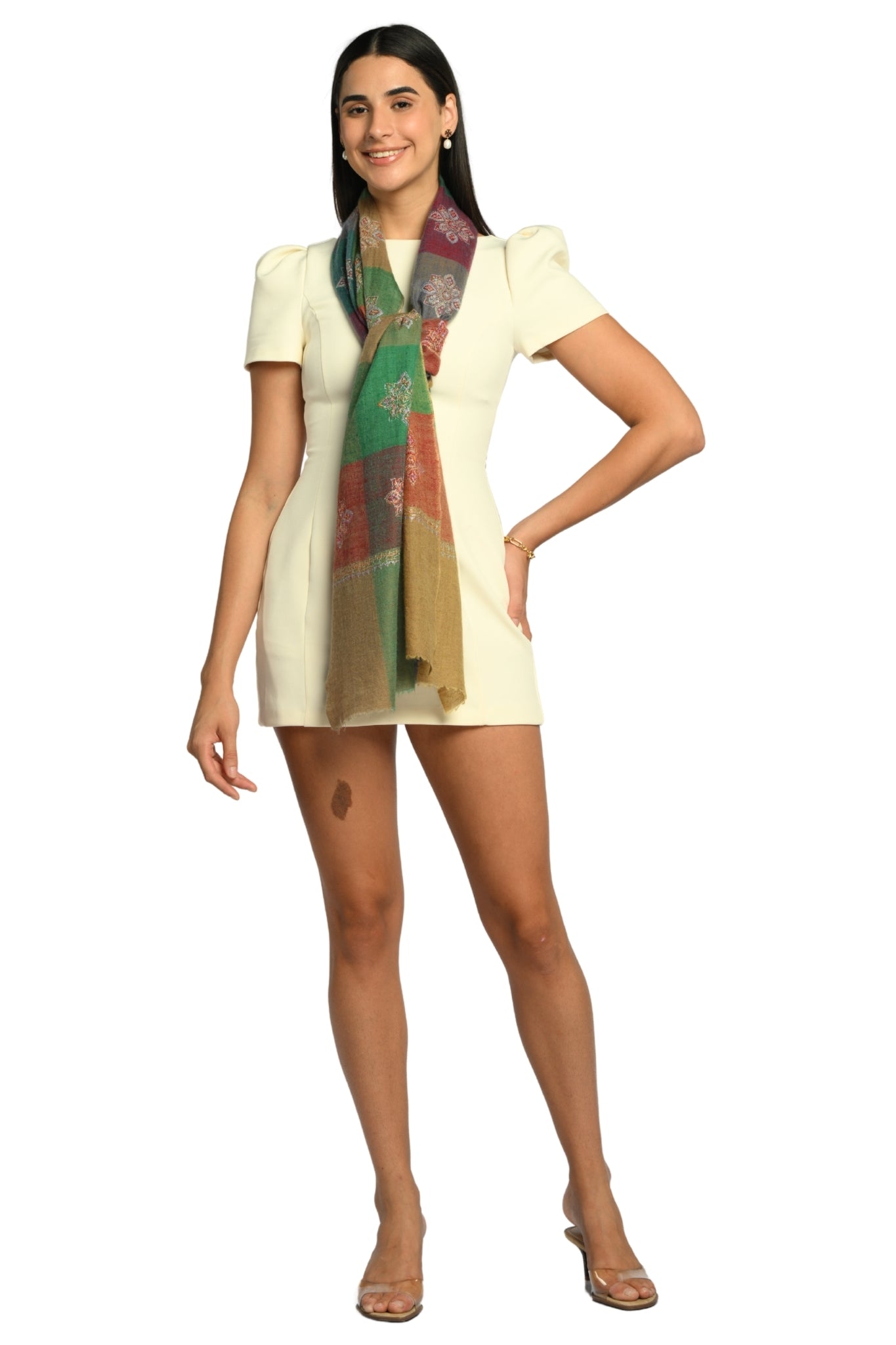 Cream Embroidered Pashmina Stole Taroob