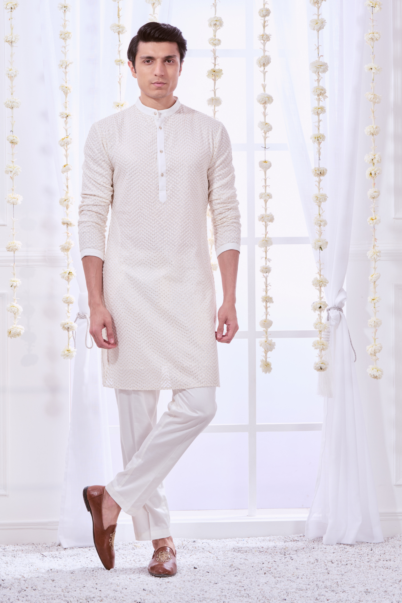 Taroob Classic Sequin Chikankari Kurta Pajama Set