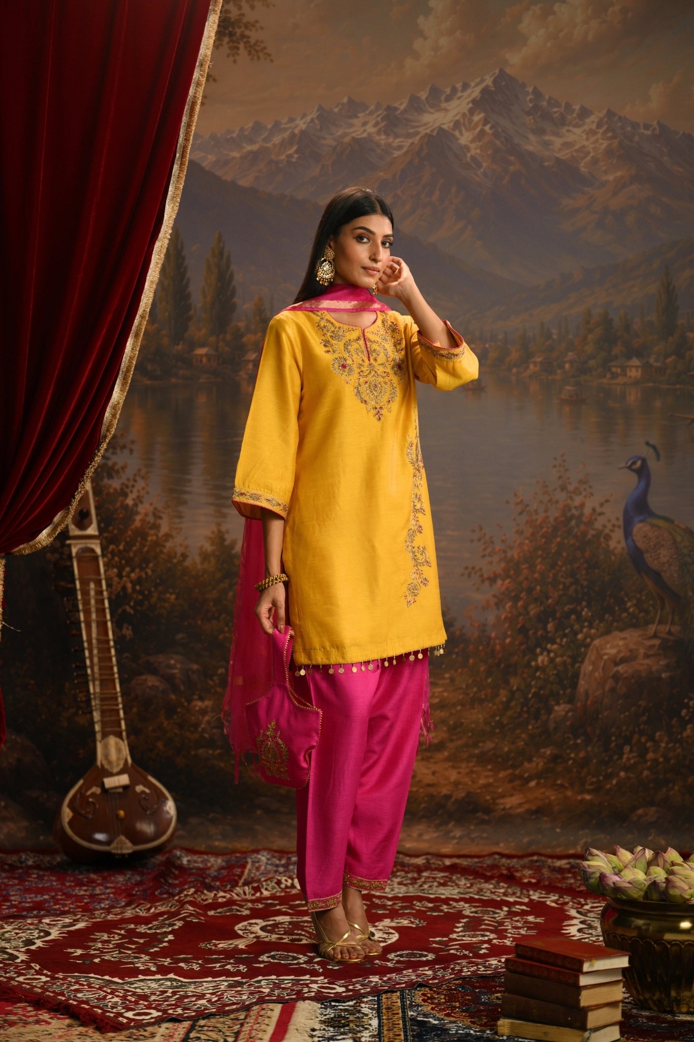 Mustard Zeenat Hand Embroidered Kurta Set Taroob