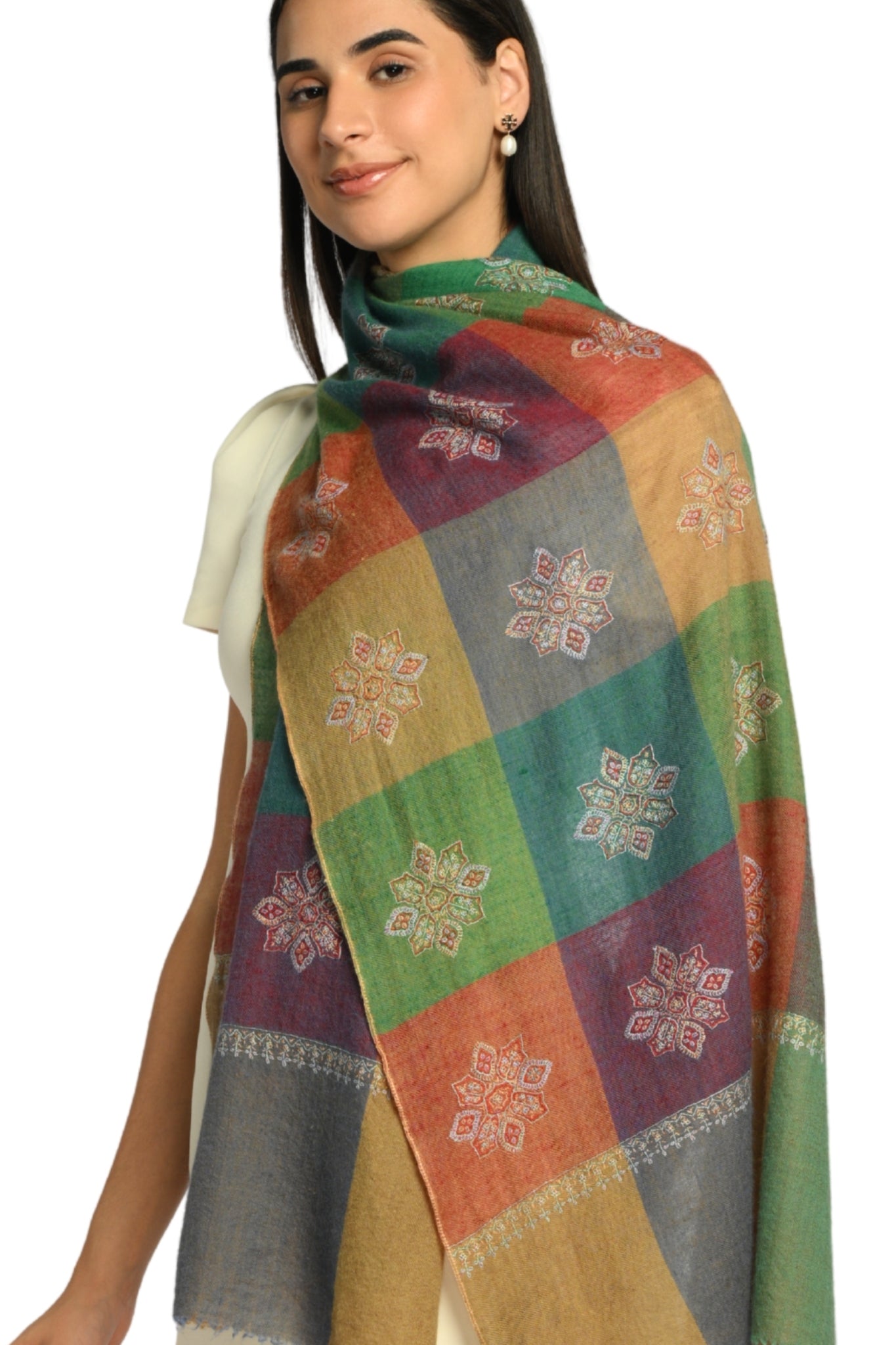 Cream Embroidered Pashmina Stole Taroob