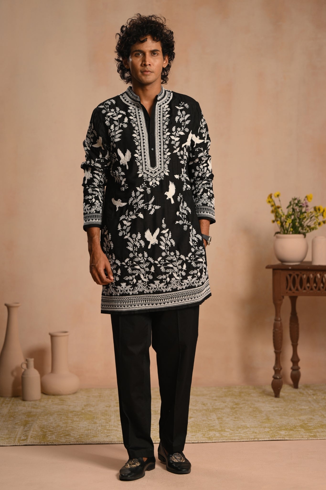 Black Shalimar Hand Embroidered Kurta Pajama Set