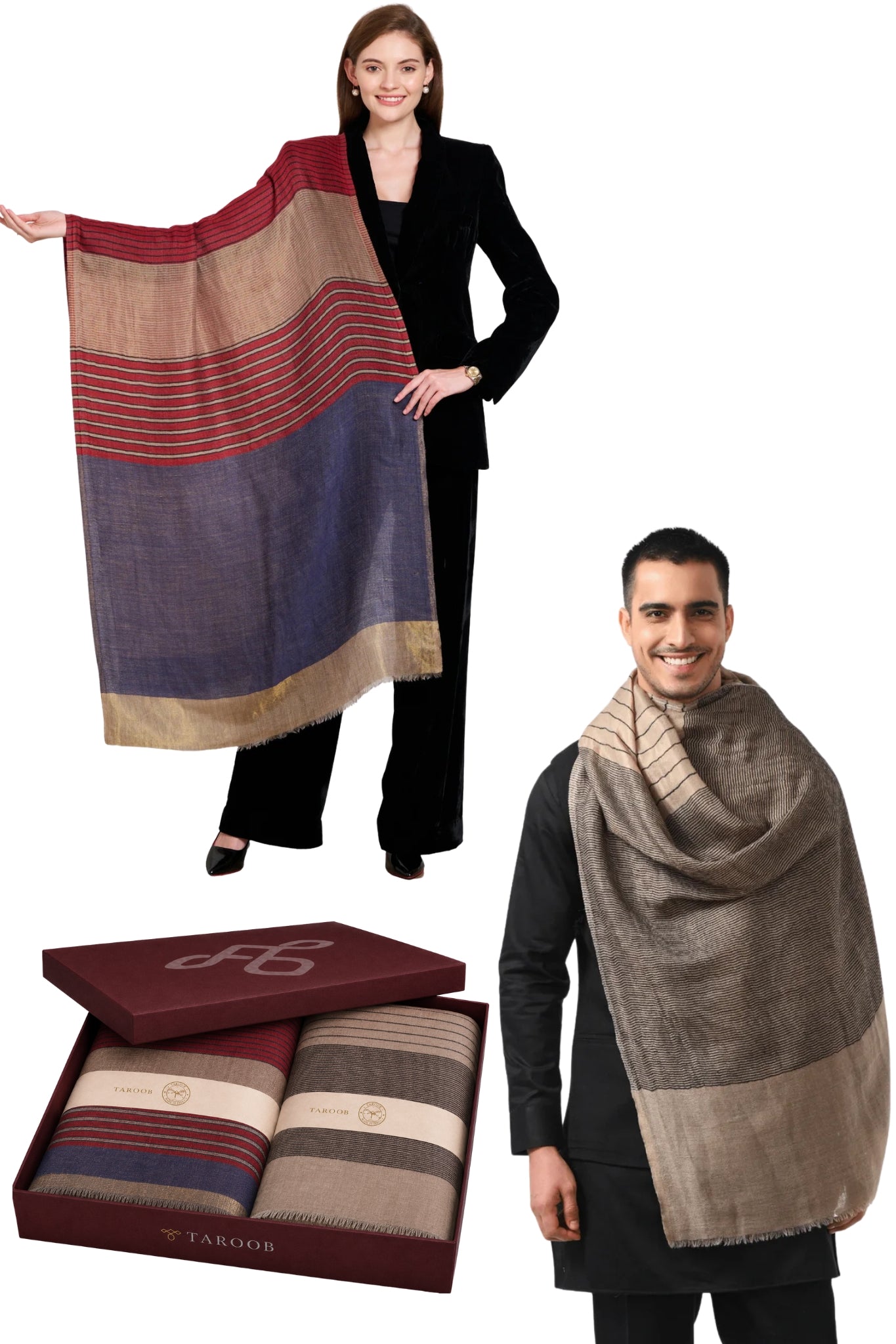 Taroob His & Her Gift Set of Men's and Women's Zari Stoles