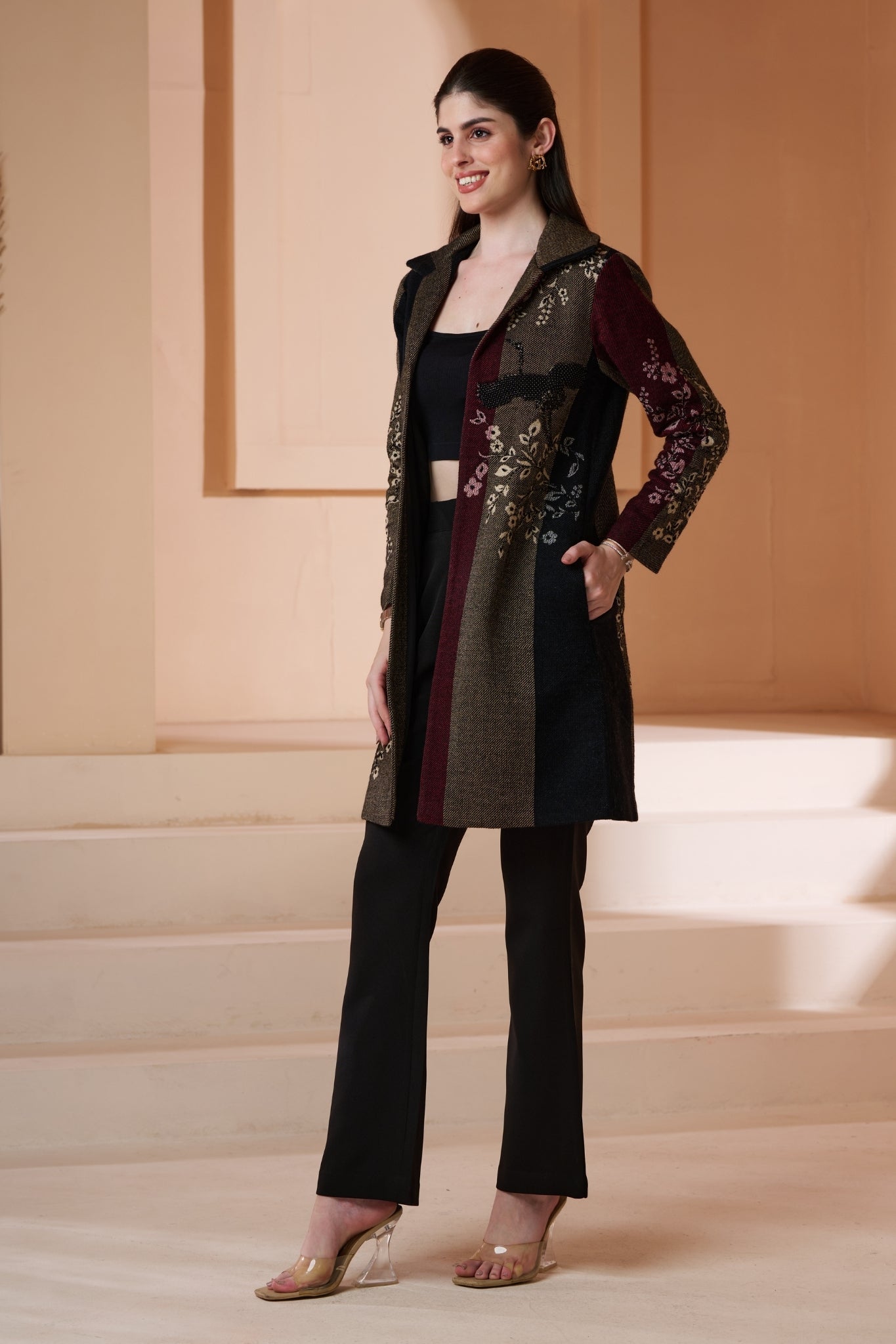 Taroob Homing Flamingos Swarovski Long Coat