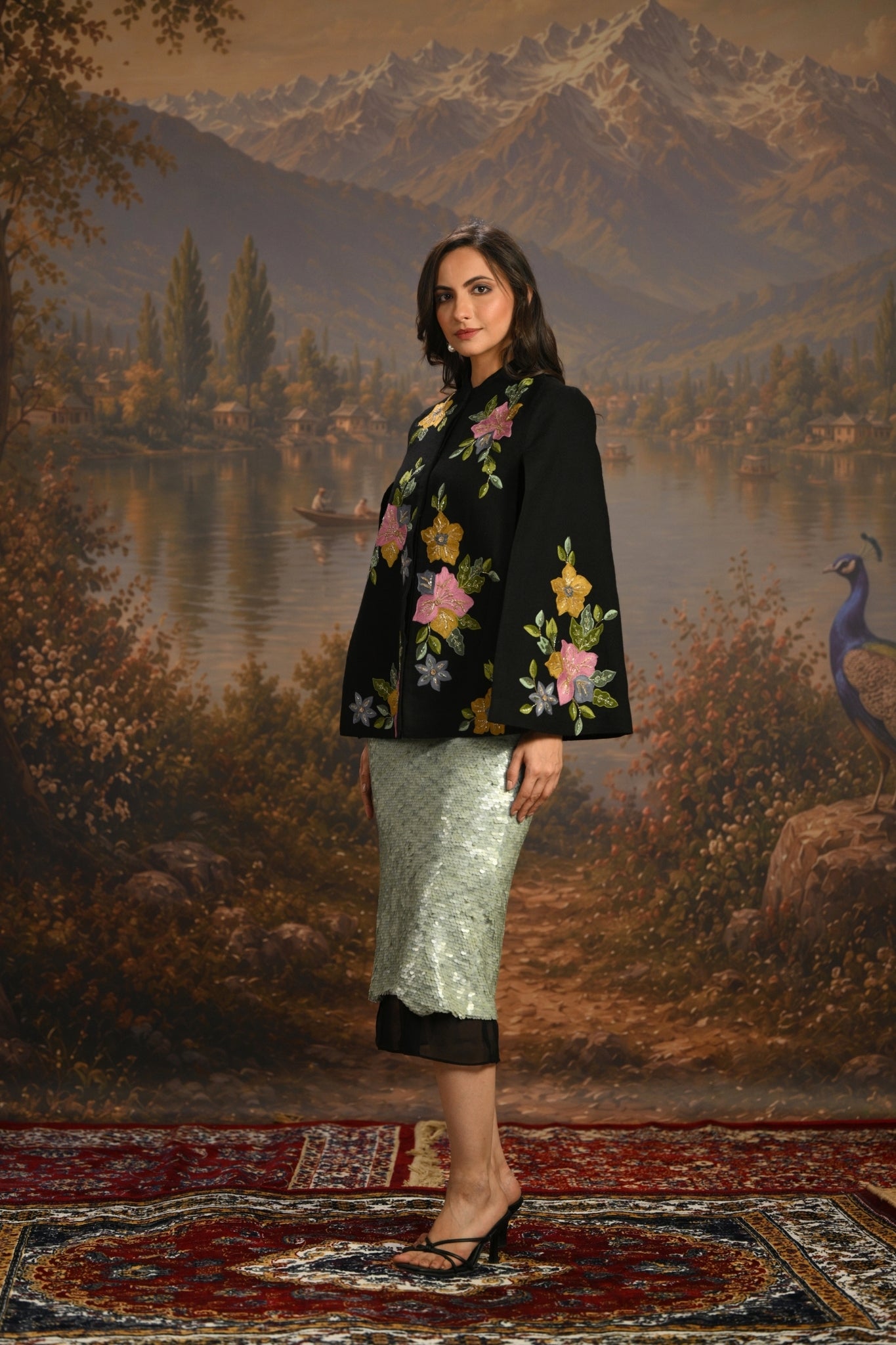 Black Embroidered Garden Party Cape Taroob