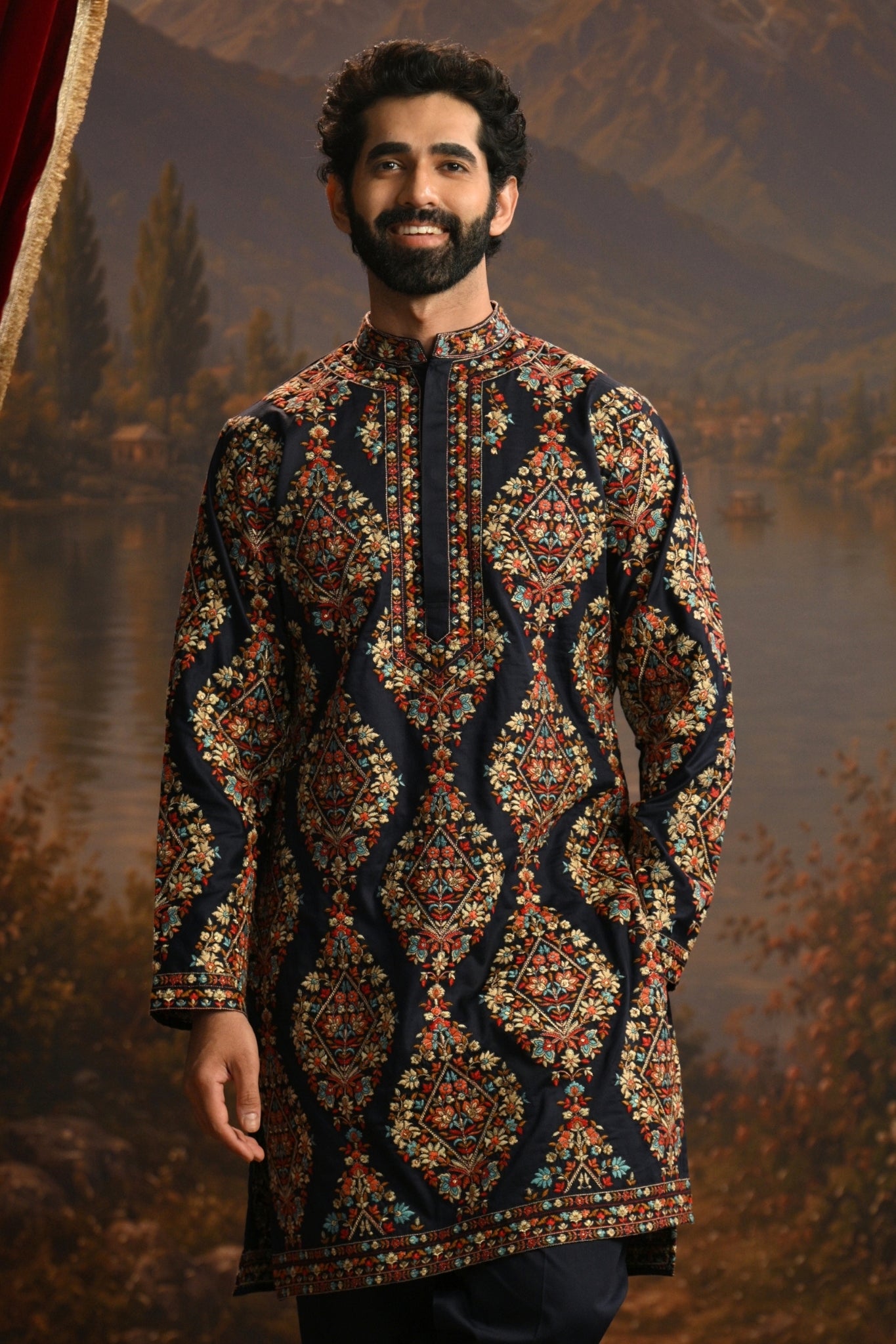 Navy Royal  Sozni Kurta Pajama Set Taroob