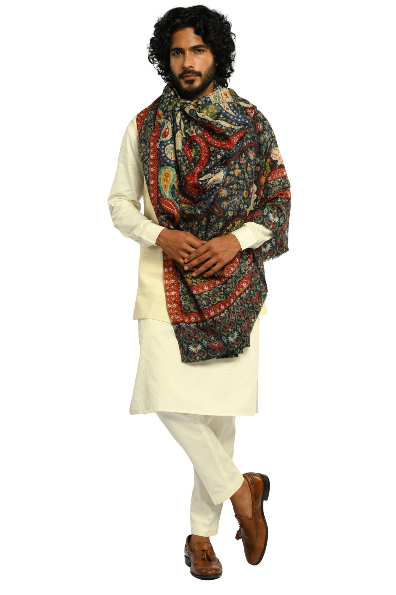 Taroob Noor Kalamkari Paisley Embroidered Shawl