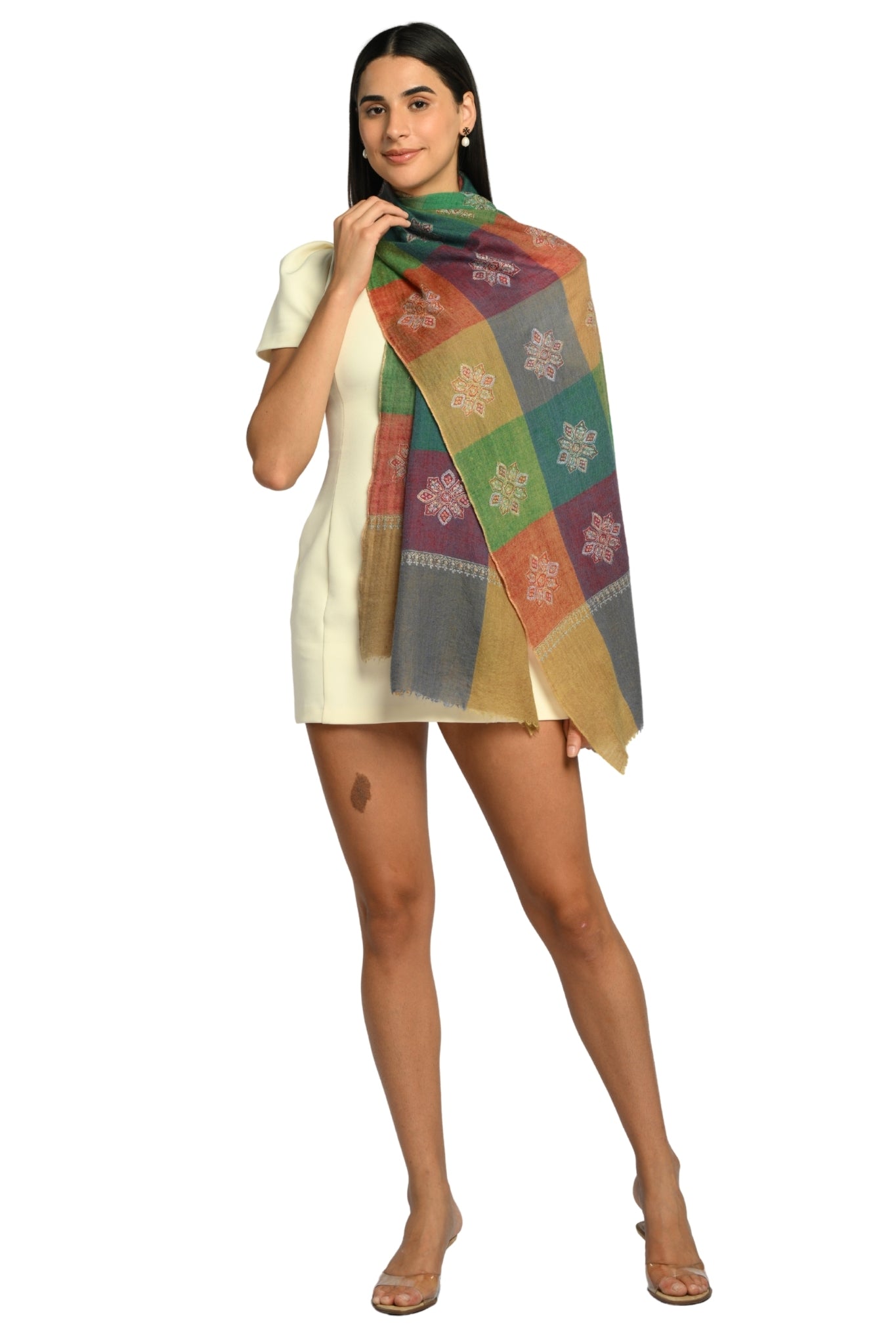Cream Embroidered Pashmina Stole Taroob