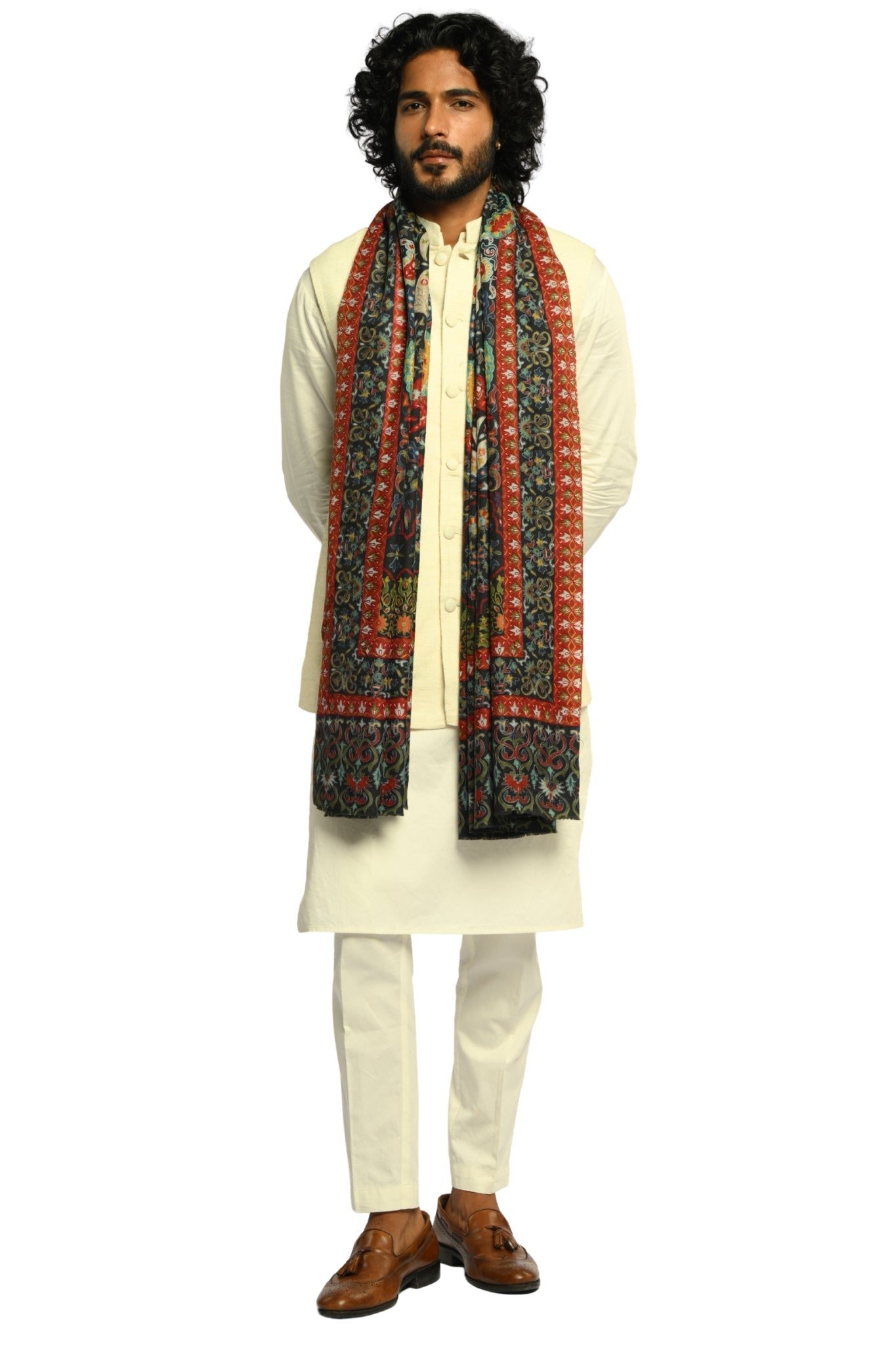 Taroob Noor Kalamkari Paisley Embroidered Shawl