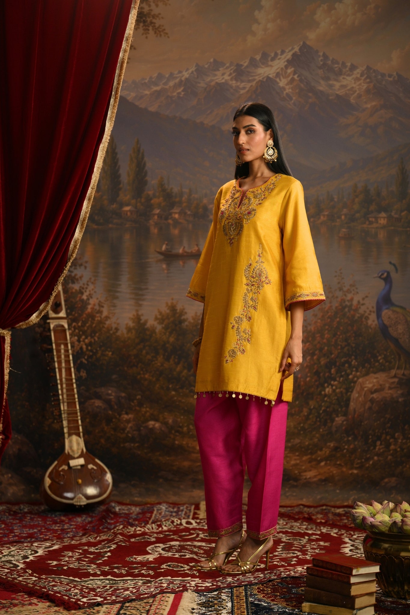 Mustard Zeenat Hand Embroidered Kurta Set Taroob