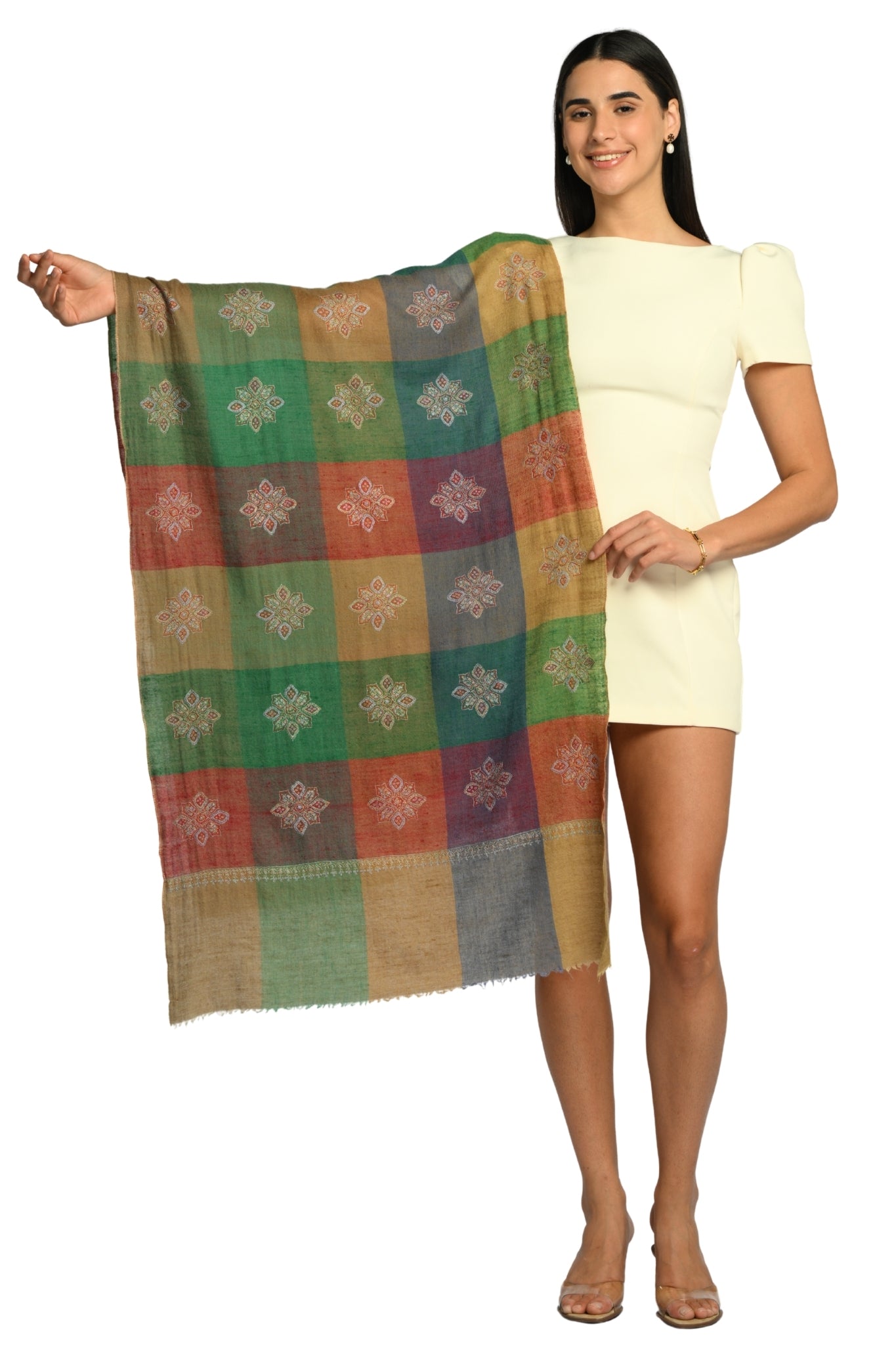 Cream Embroidered Pashmina Stole Taroob