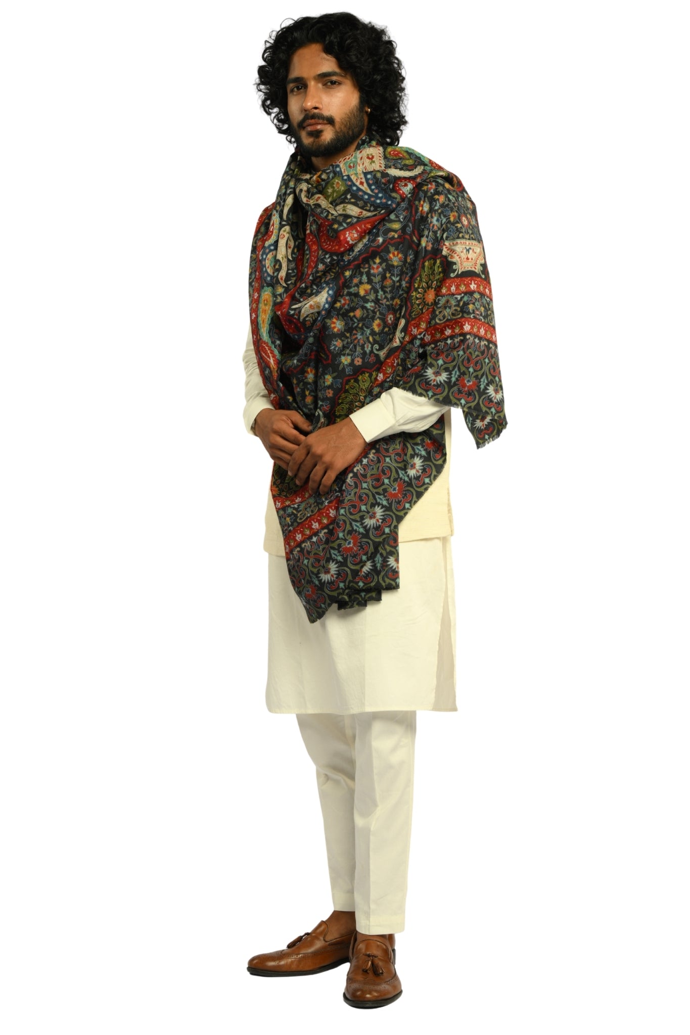 Taroob Noor Kalamkari Paisley Embroidered Shawl