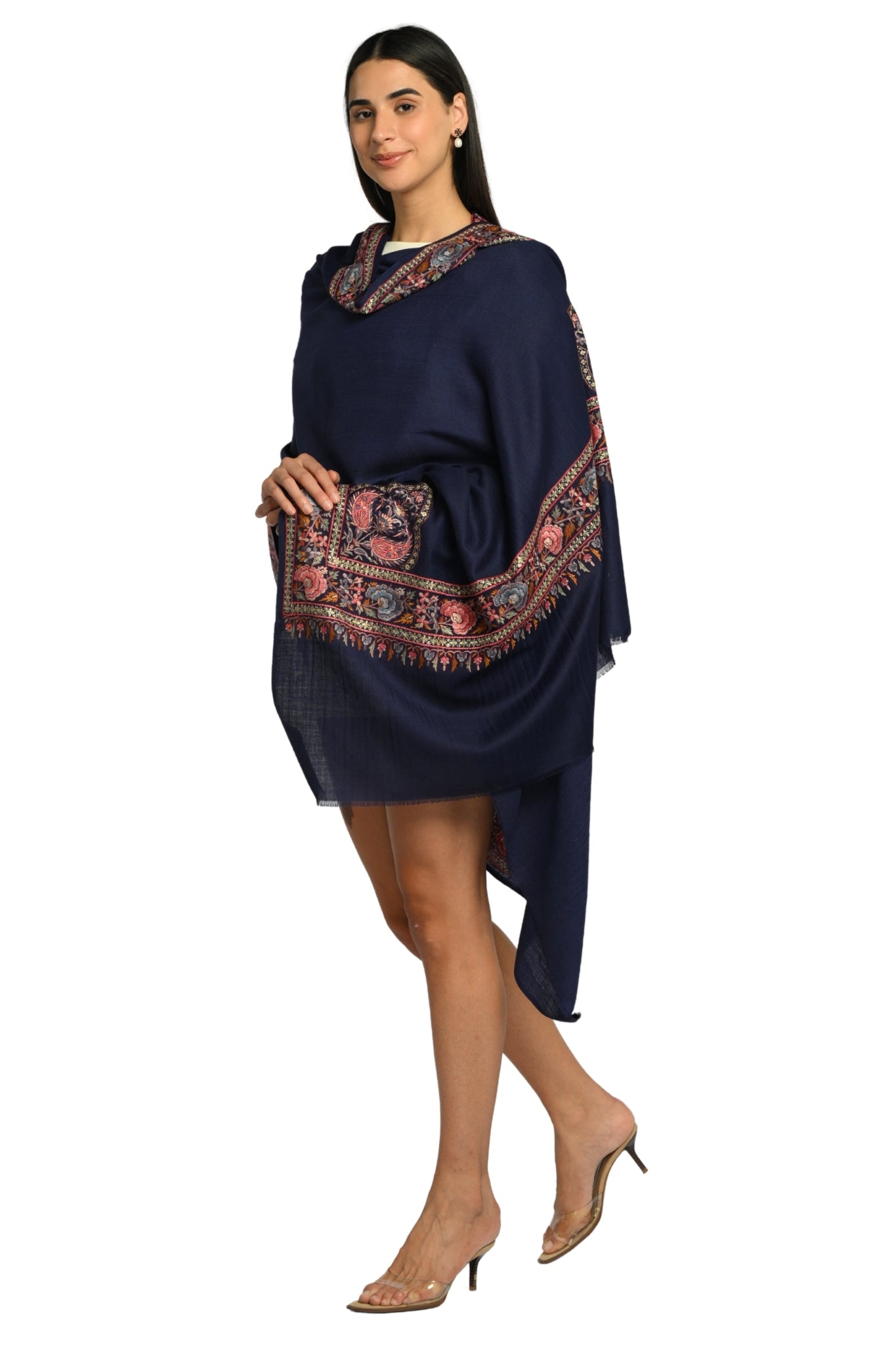 Taroob Sozni Floral Embroiderd Border Shawl