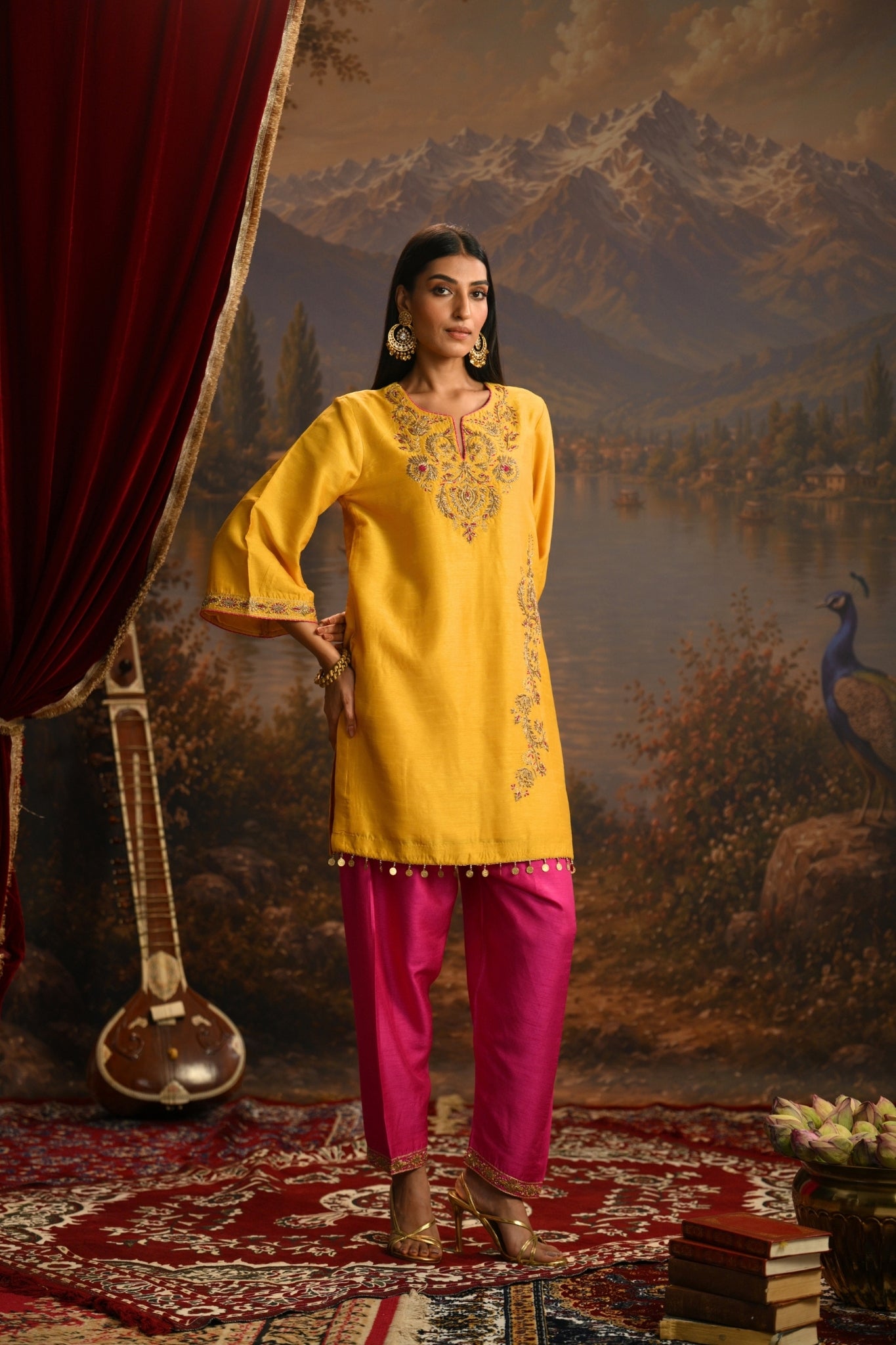 Mustard Zeenat Hand Embroidered Kurta Set Taroob