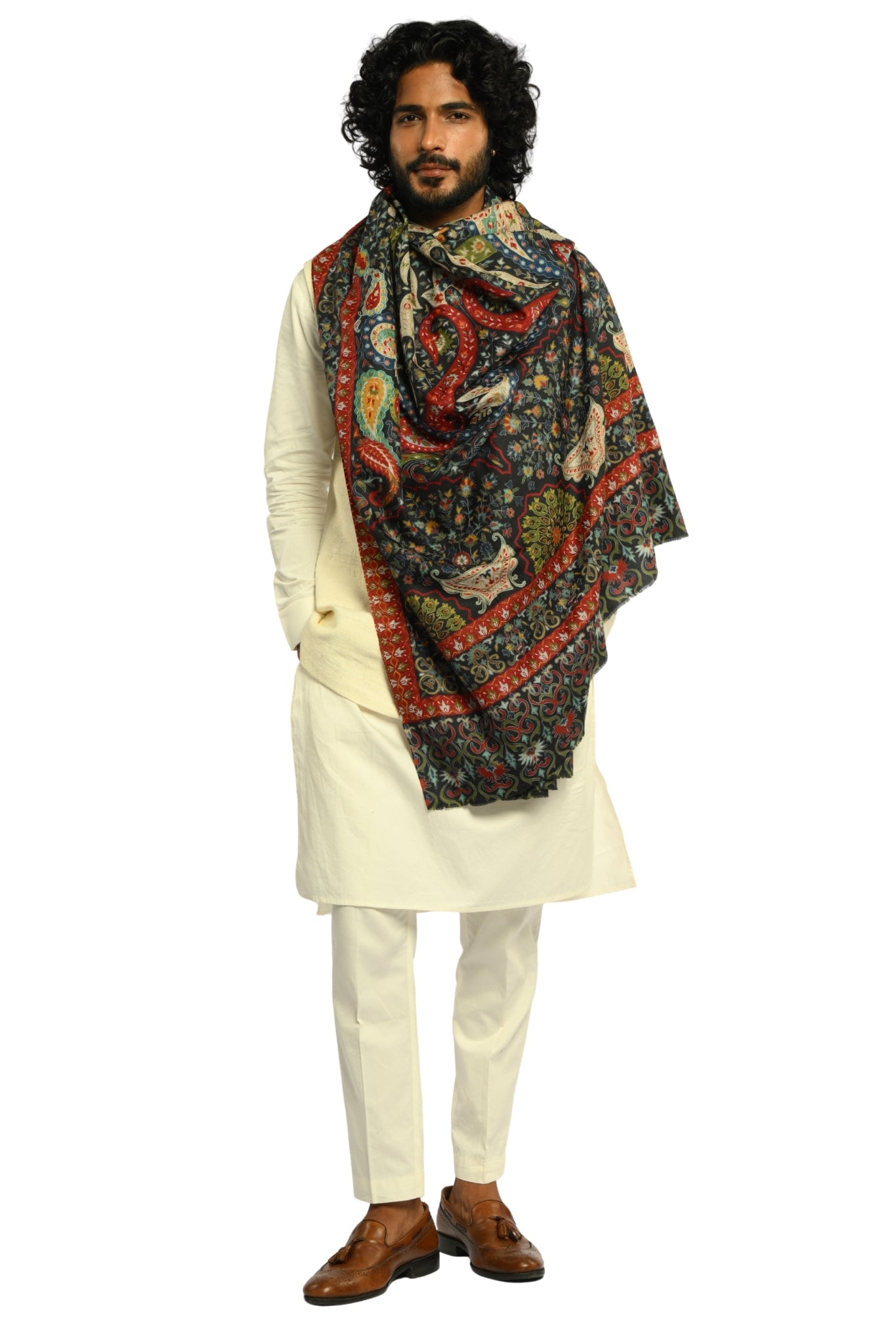 Taroob Noor Kalamkari Paisley Embroidered Shawl