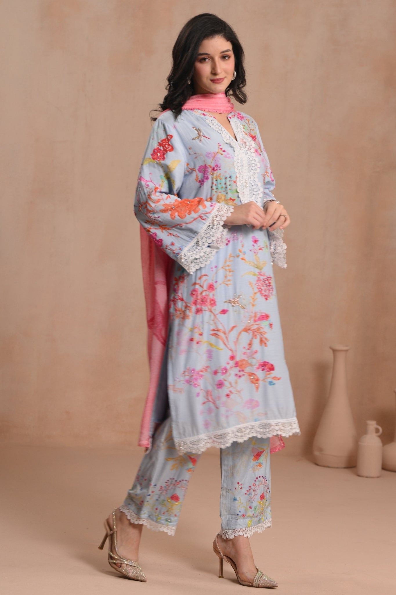 Powder Blue Nargis Embroidered Kurta Set Taroob