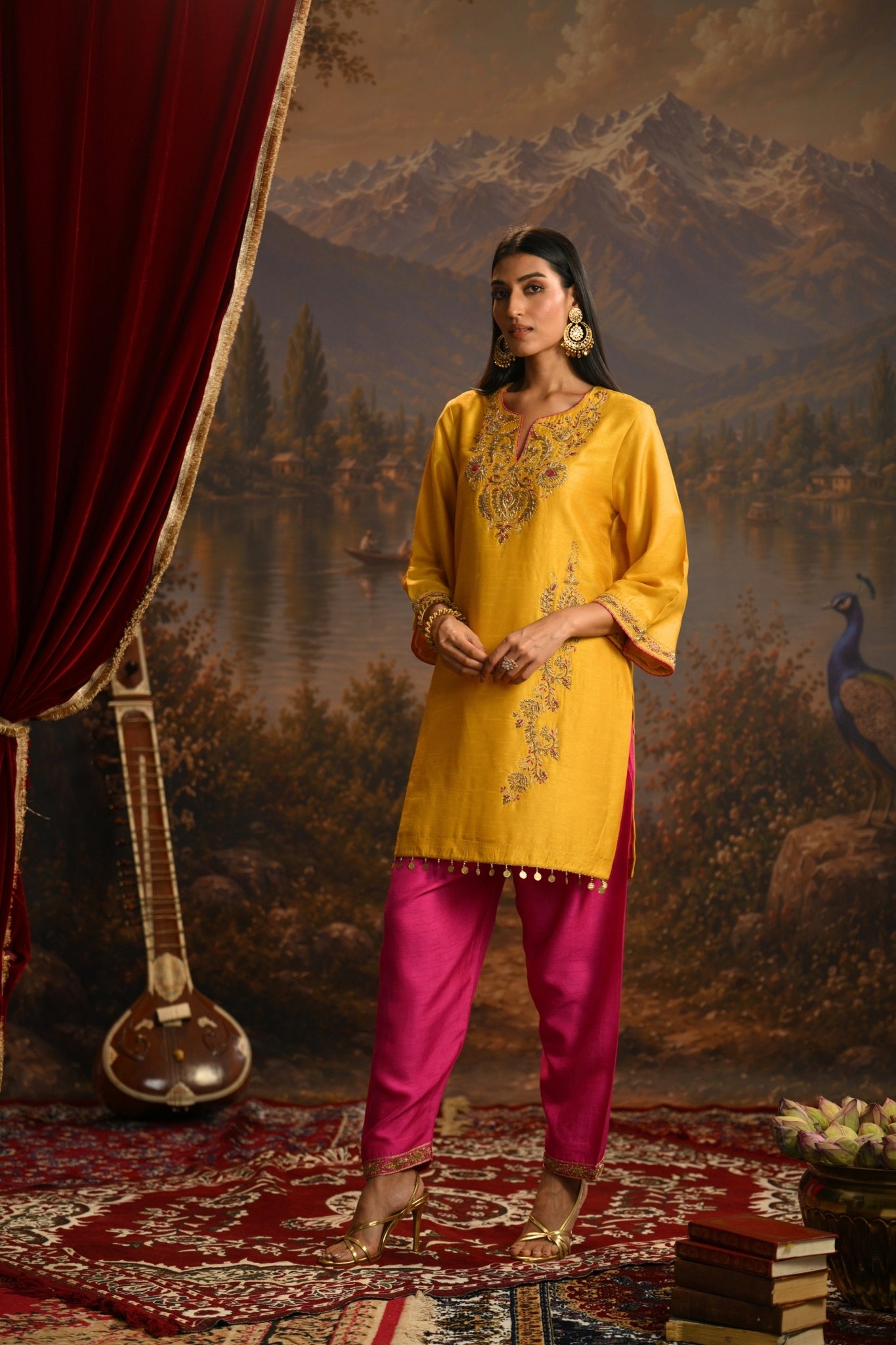 Mustard Zeenat Hand Embroidered Kurta Set Taroob