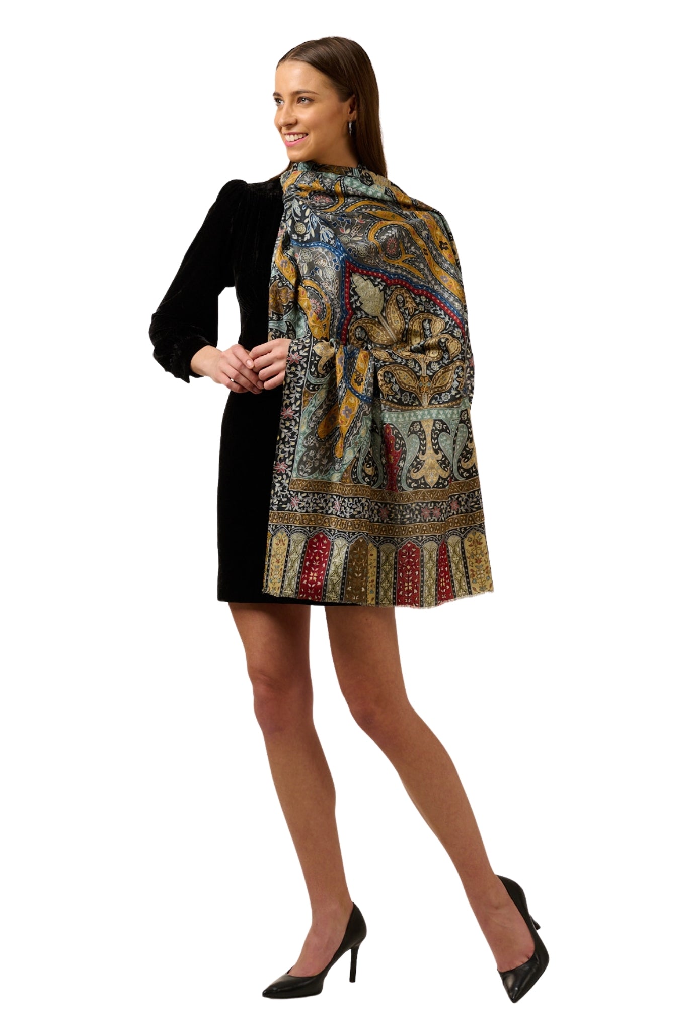 Taroob Embroidered Kashmiri Kalamkari Stole