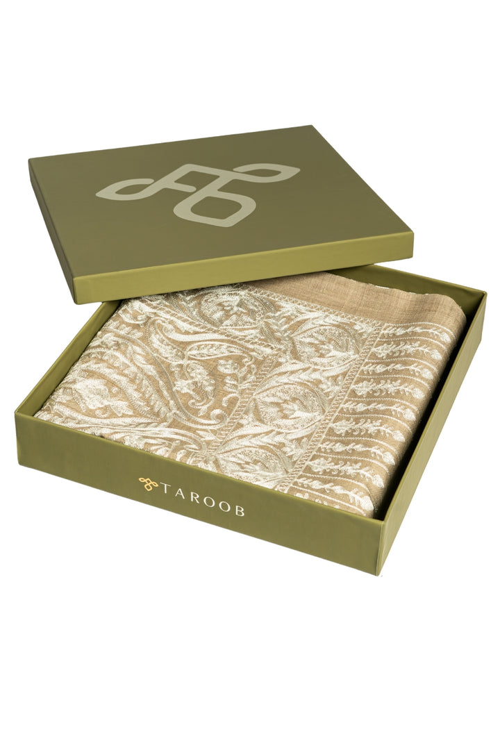 Taroob Gift Set of Unisex Aari Tone on Tone Wool Silk Stole for Him or Her