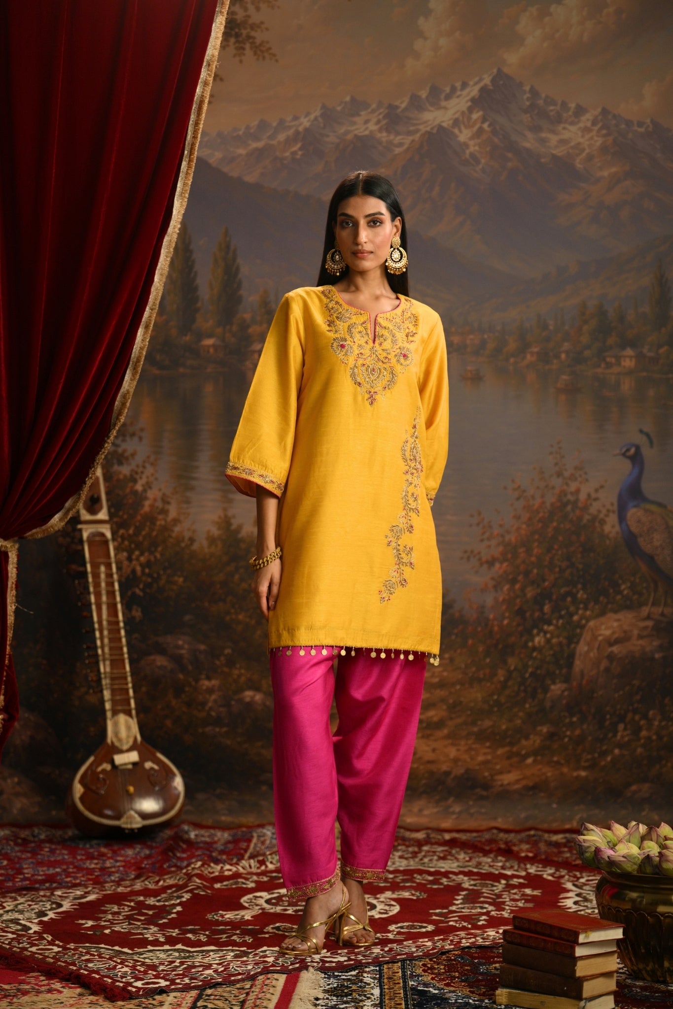 Mustard Zeenat Hand Embroidered Kurta Set Taroob