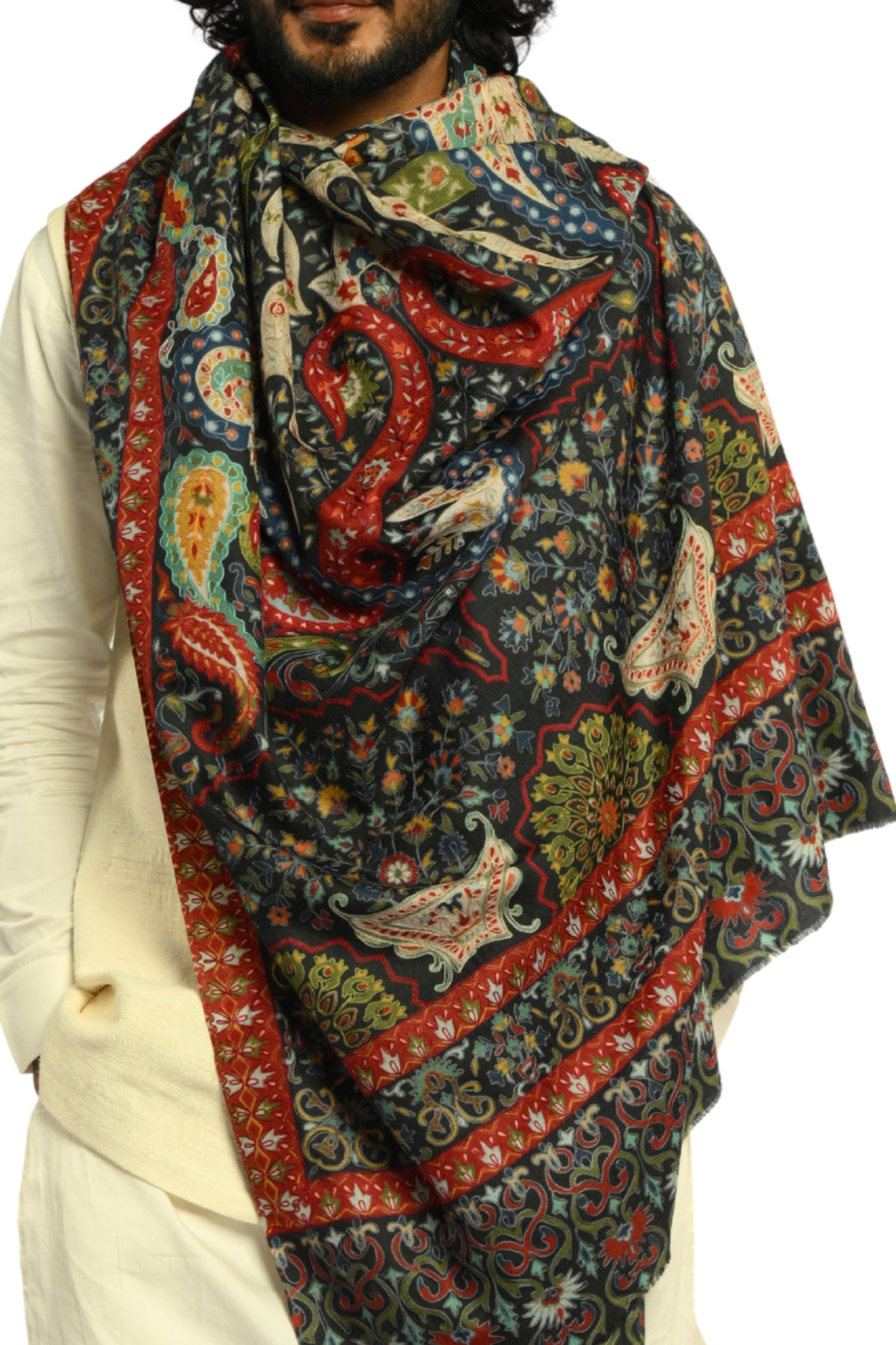 Taroob Noor Kalamkari Paisley Embroidered Shawl