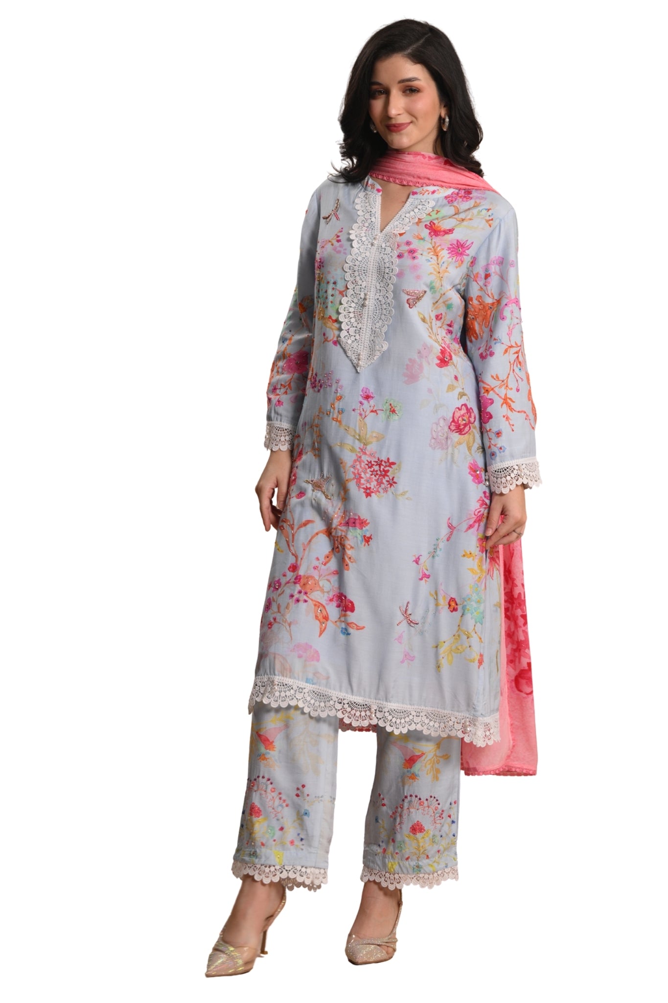 Powder Blue Nargis Embroidered Kurta Set Taroob