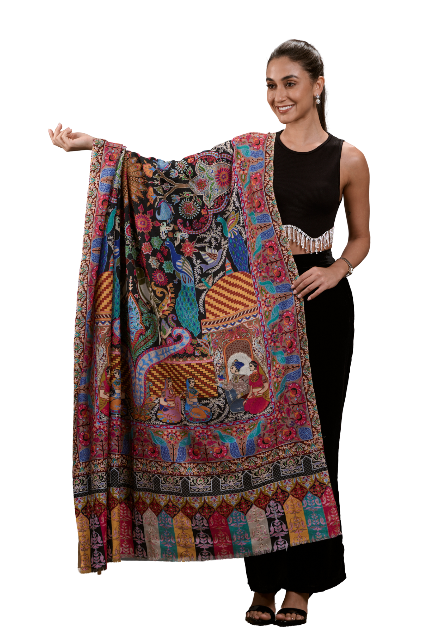 Taroob Magical Mughal Darbar Kalamkari Shawl