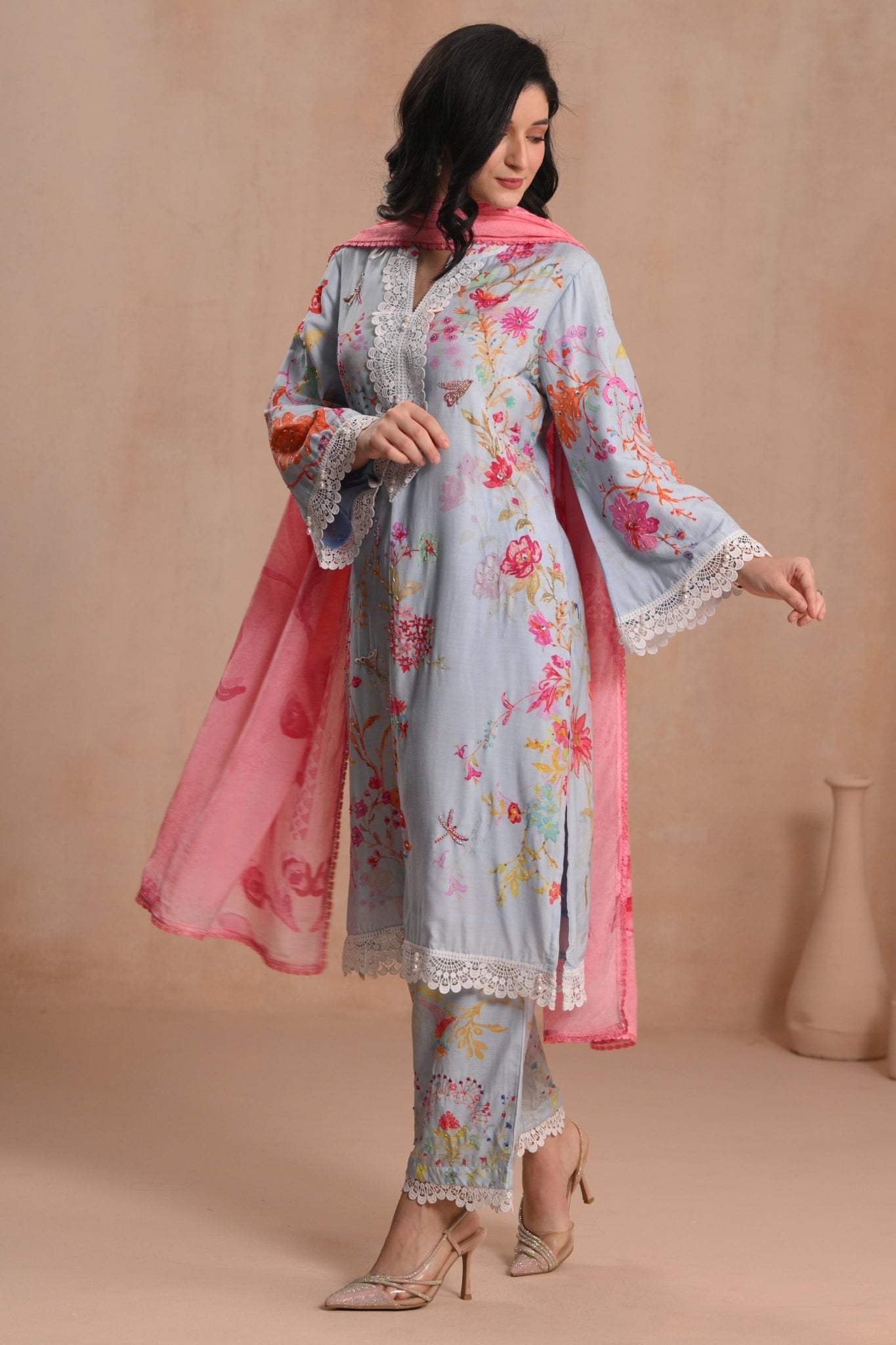 Powder Blue Nargis Embroidered Kurta Set Taroob