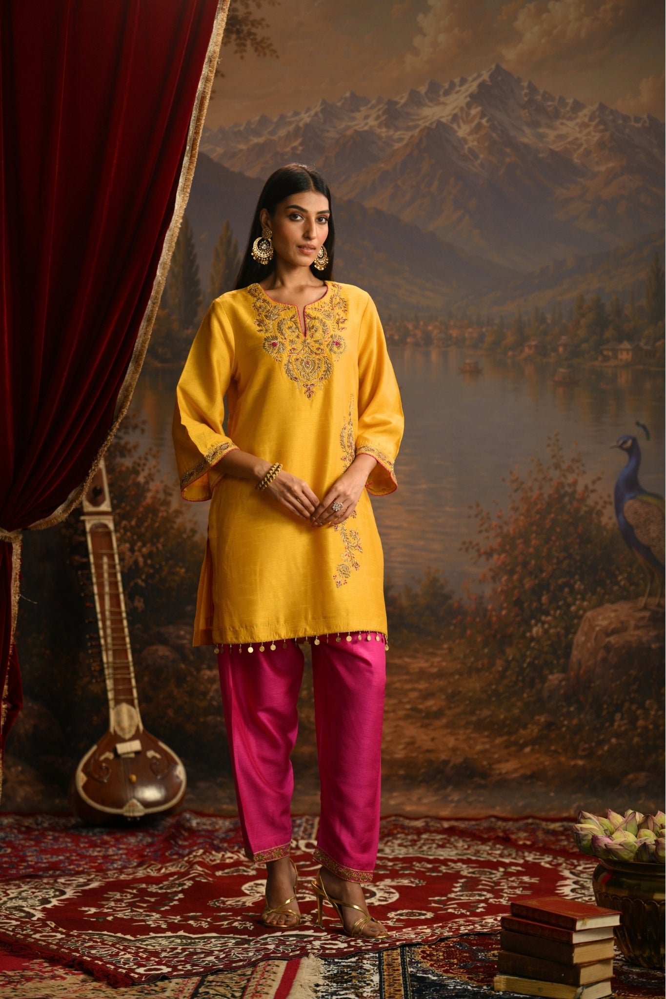 Mustard Zeenat Hand Embroidered Kurta Set Taroob