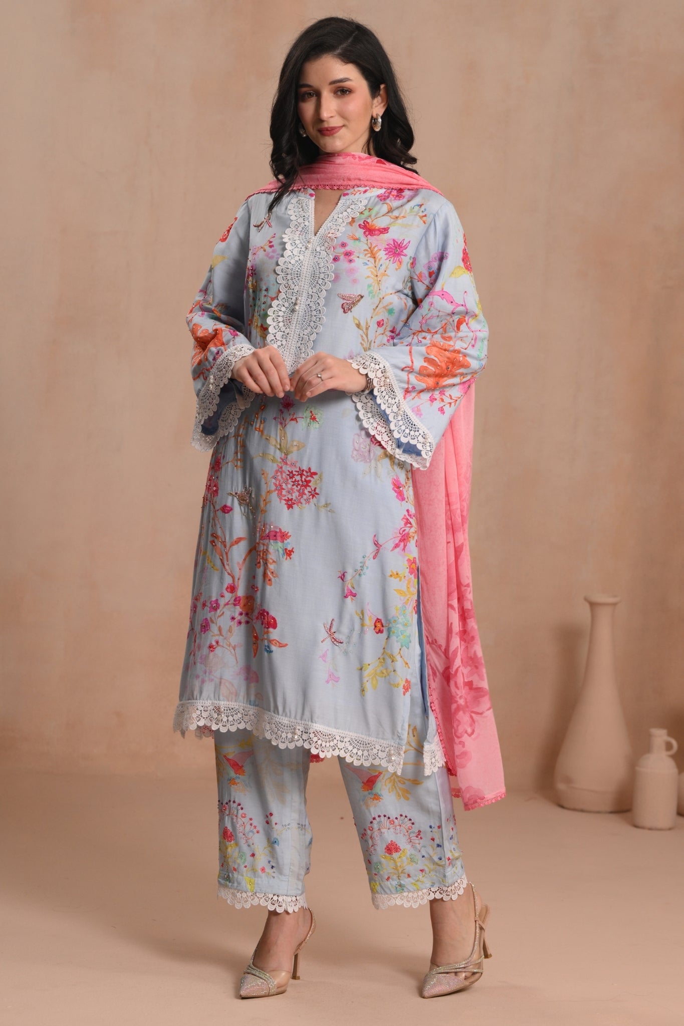 Powder Blue Nargis Embroidered Kurta Set Taroob