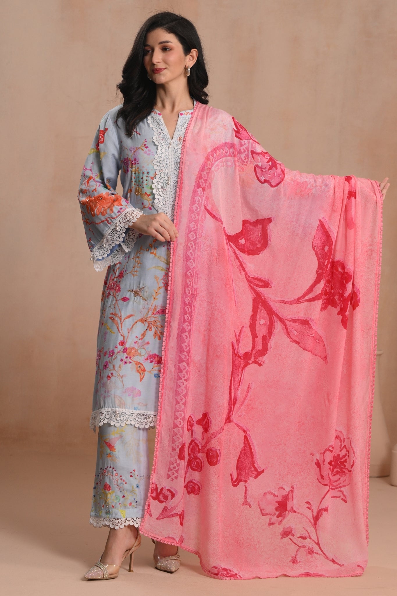 Powder Blue Nargis Embroidered Kurta Set Taroob