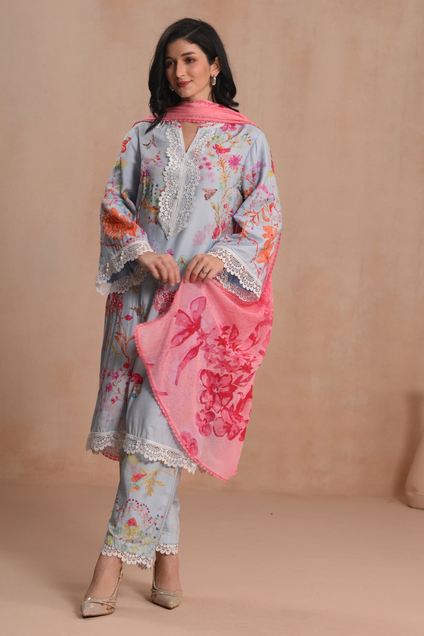 Powder Blue Nargis Embroidered Kurta Set Taroob