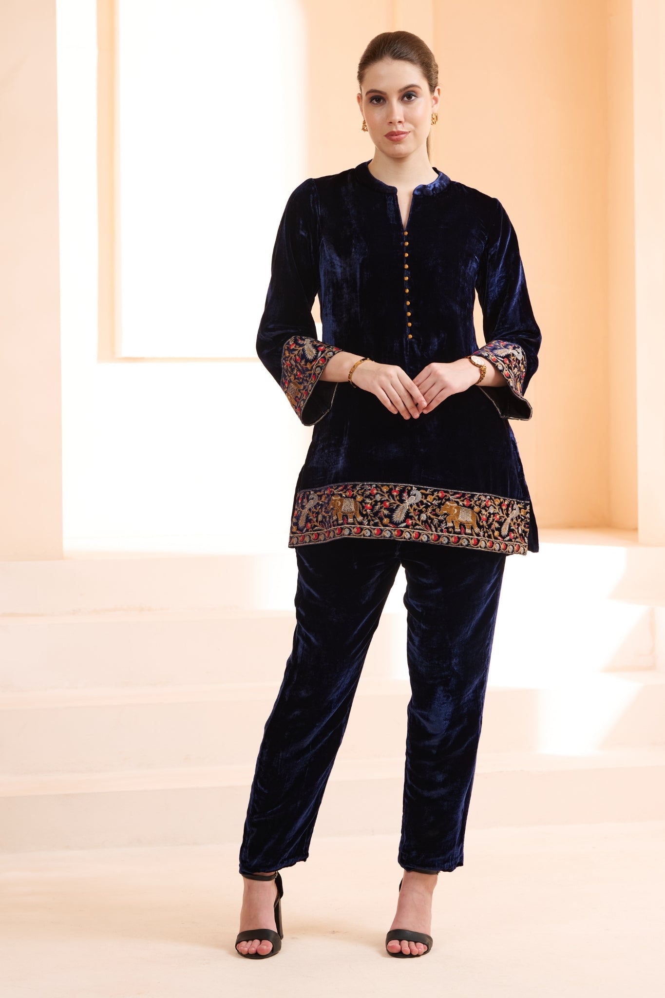 Taroob Velvet Co-ord Set With Embroidered Highlights