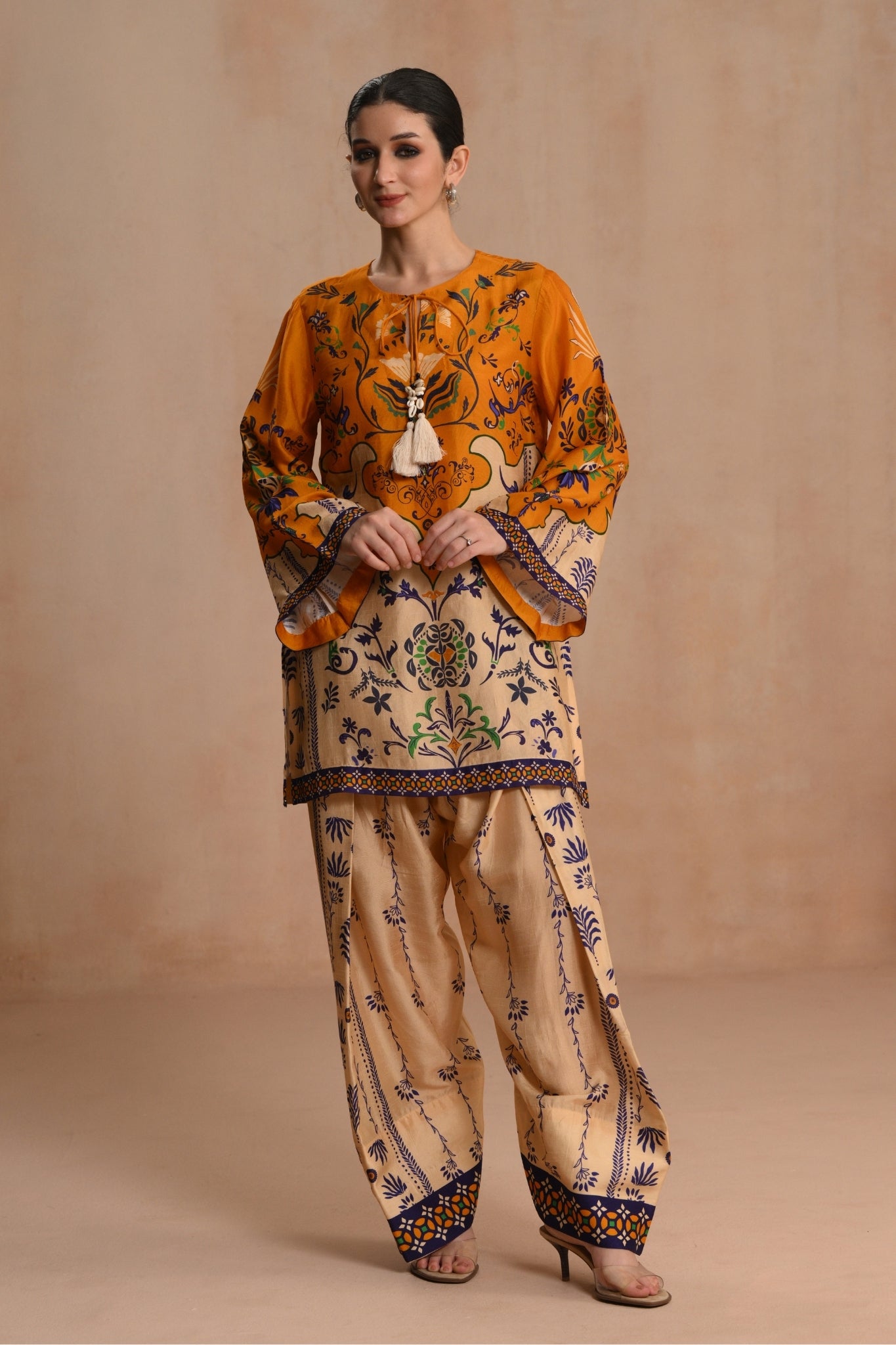 Mustard Gulnaar Heritage Kurta Set Taroob