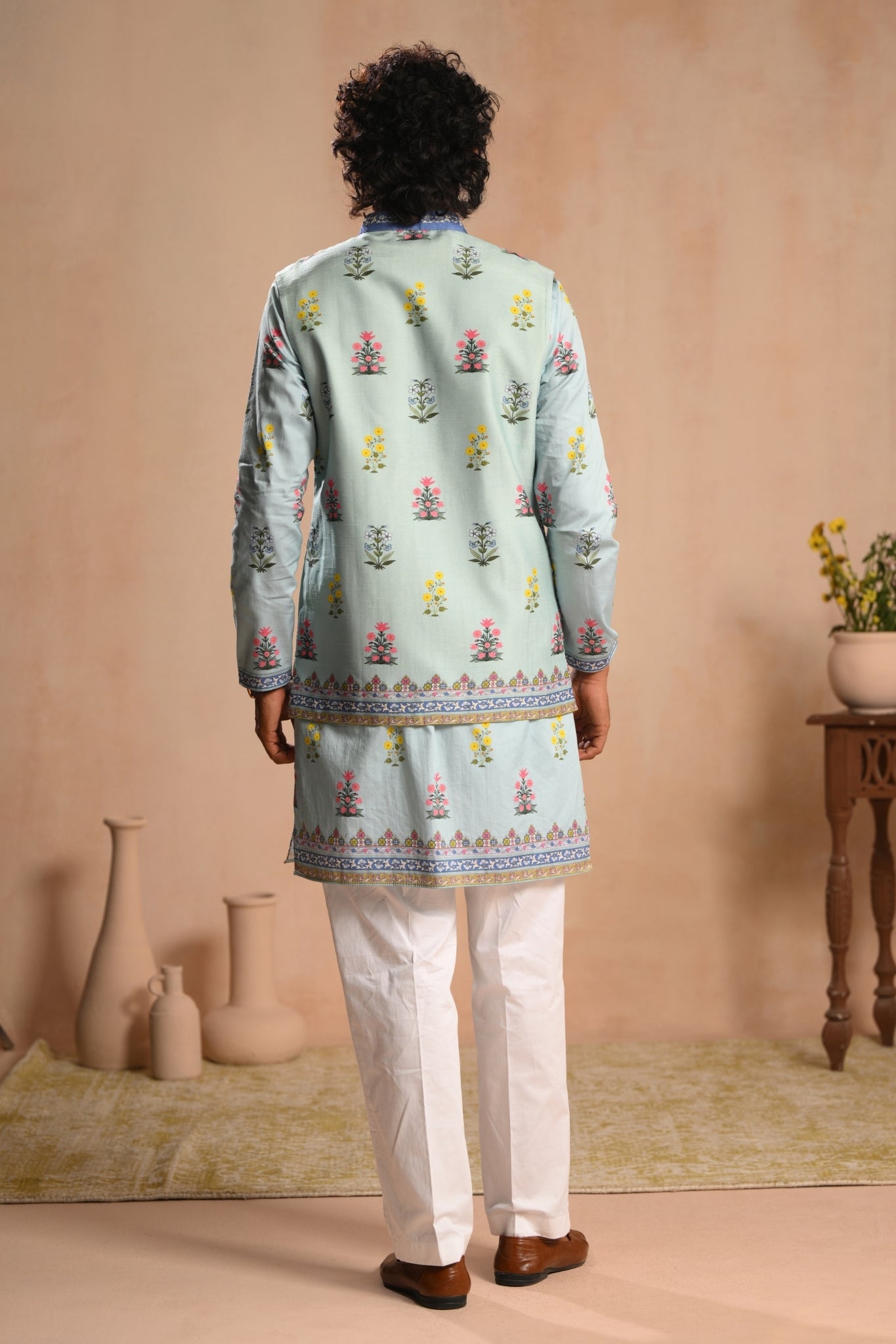 Men's Sky Blue Bagh-e-Noor Embroidered Nehru Jacket Taroob