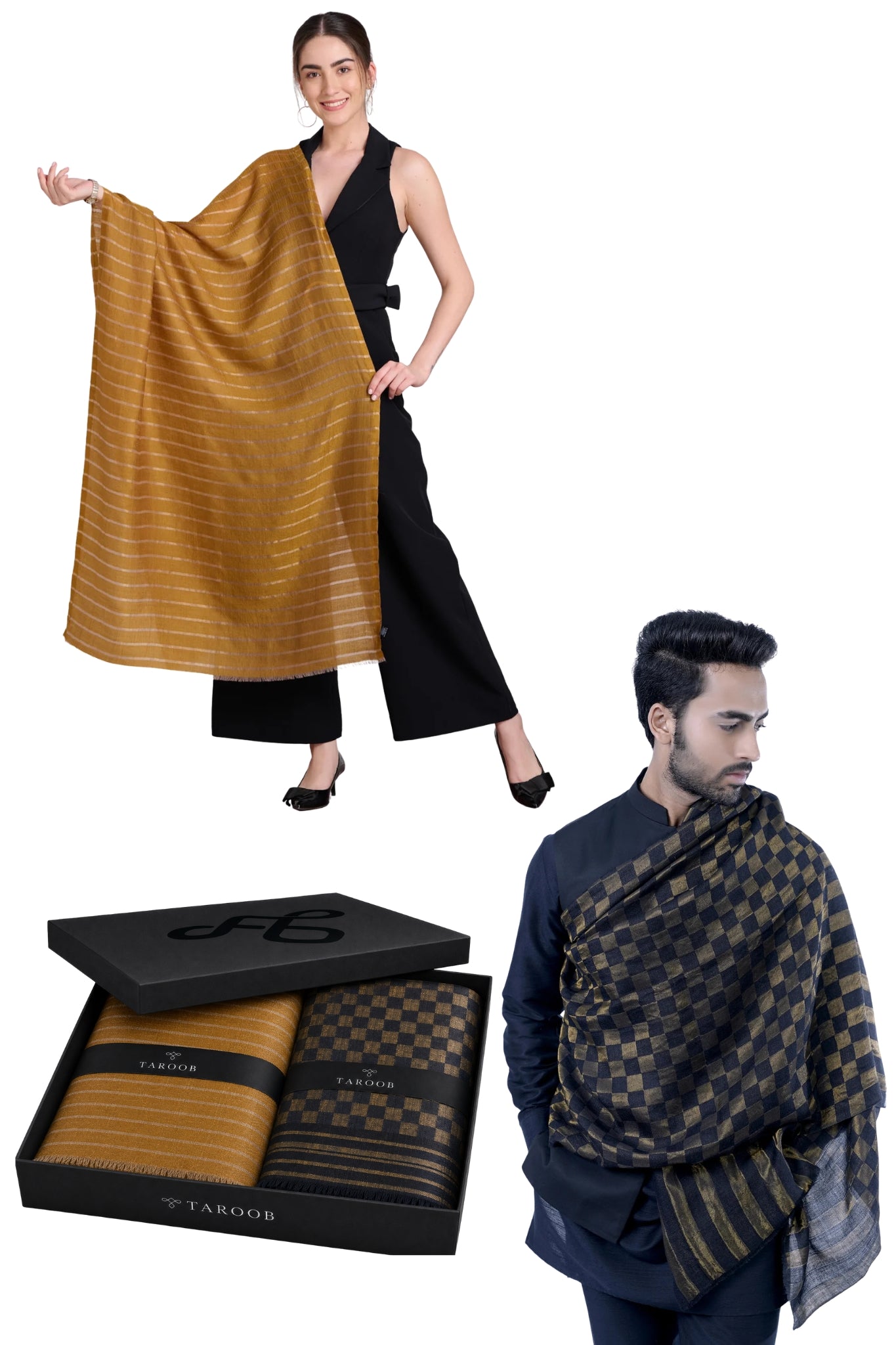 Taroob His & Her Gift Set of Men's and Women's Zari Stoles