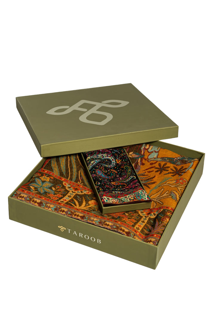 Taroob Couple Gift of Wool Kaani Shawl for Her & Pocket Square for Him