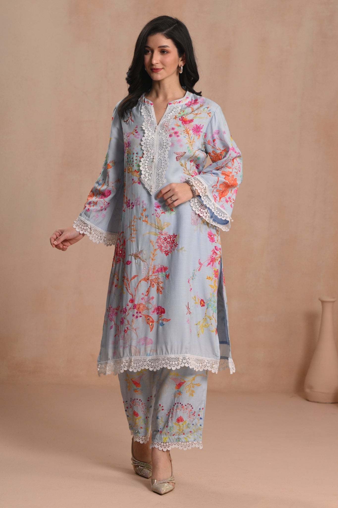 Powder Blue Nargis Embroidered Kurta Set Taroob