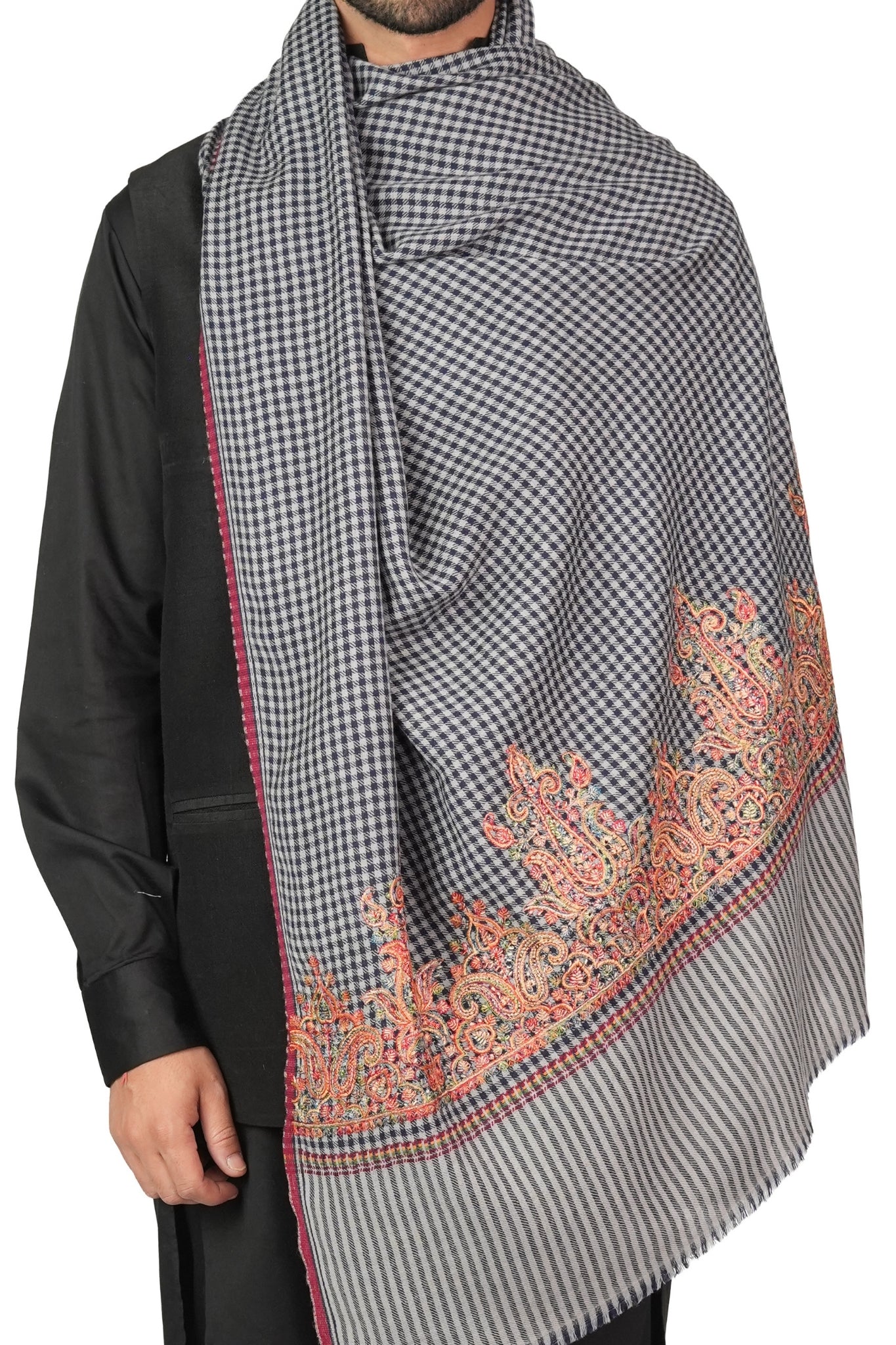 Taroob Embroidered Wool Checkered Shawl