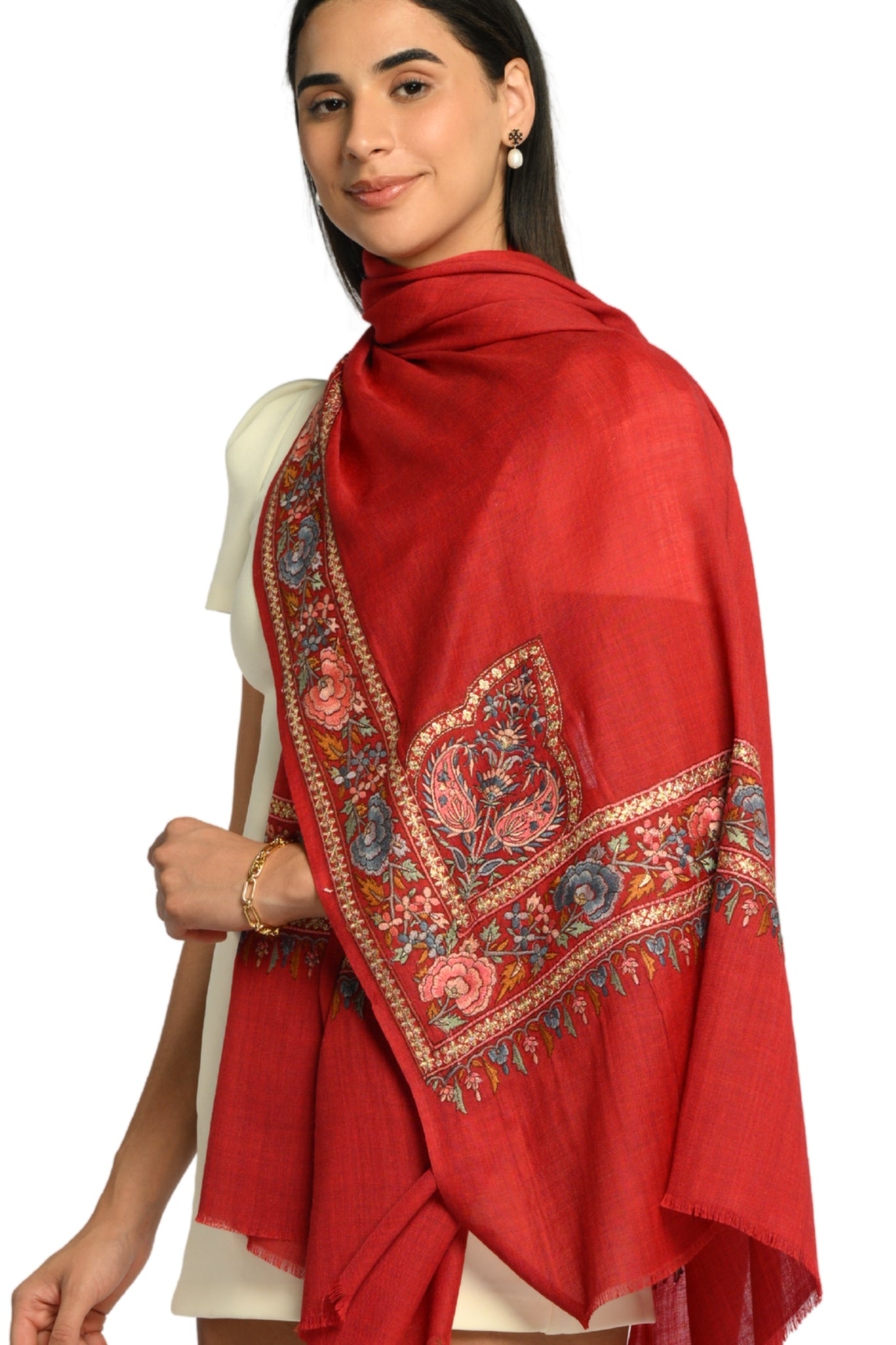 Taroob Sozni Floral Embroiderd Border Shawl
