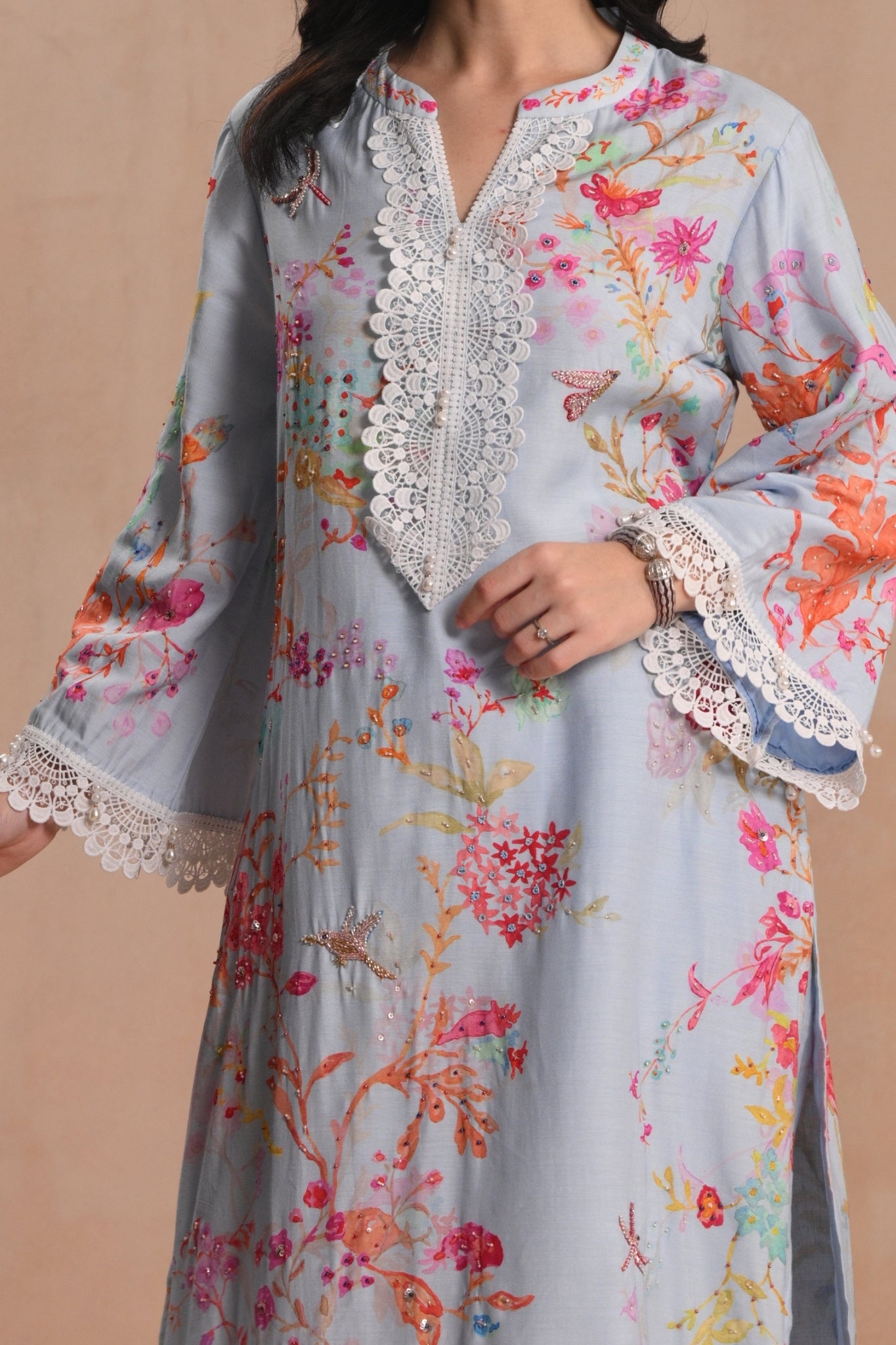 Powder Blue Nargis Embroidered Kurta Set Taroob